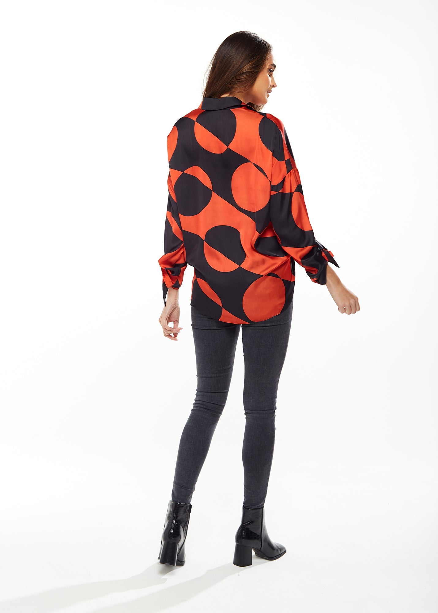 Liquorish Blouse with Oversized Polka Stripe Pattern in Red & Black