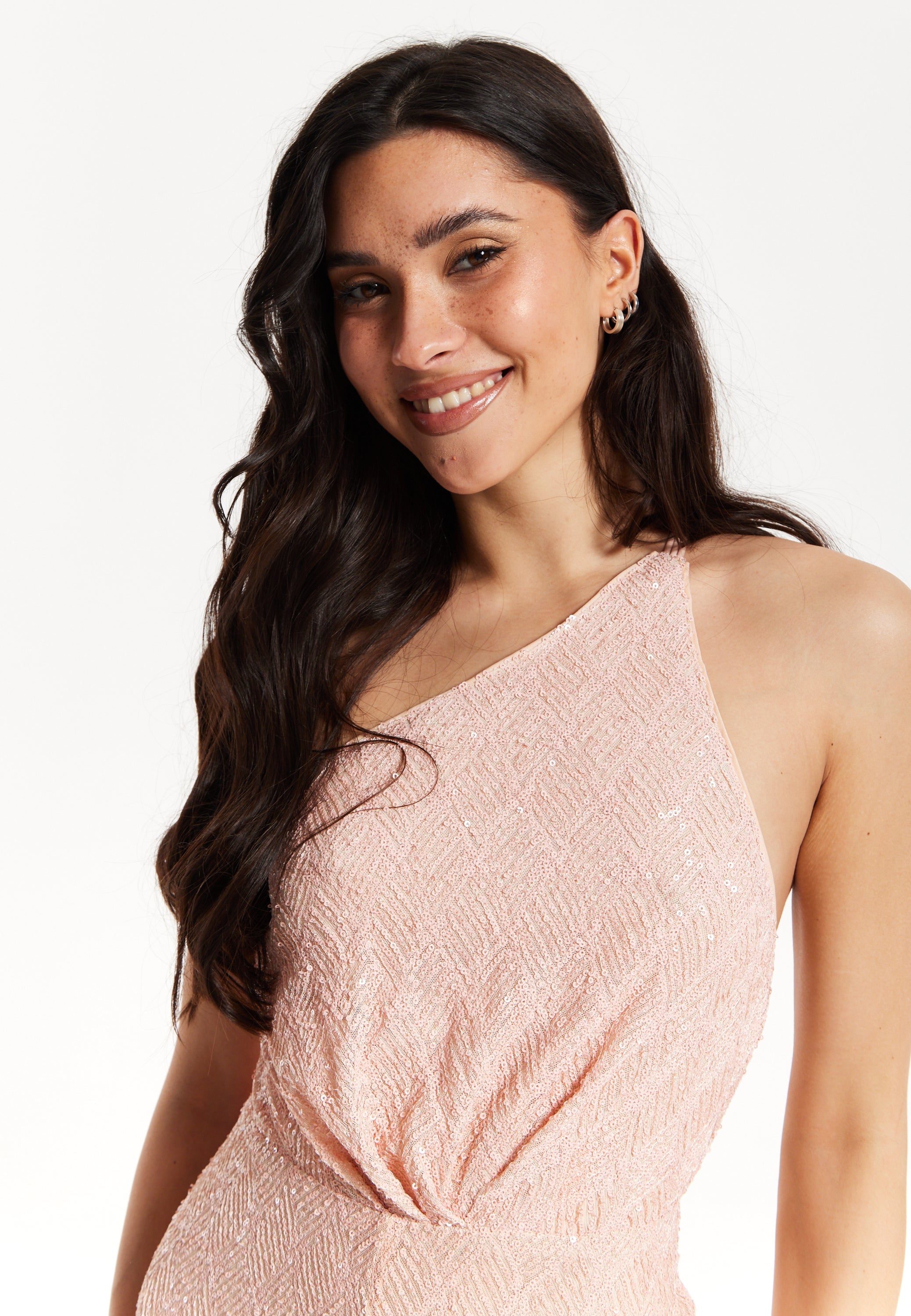 Pink Sequin One Shoulder Jumpsuit