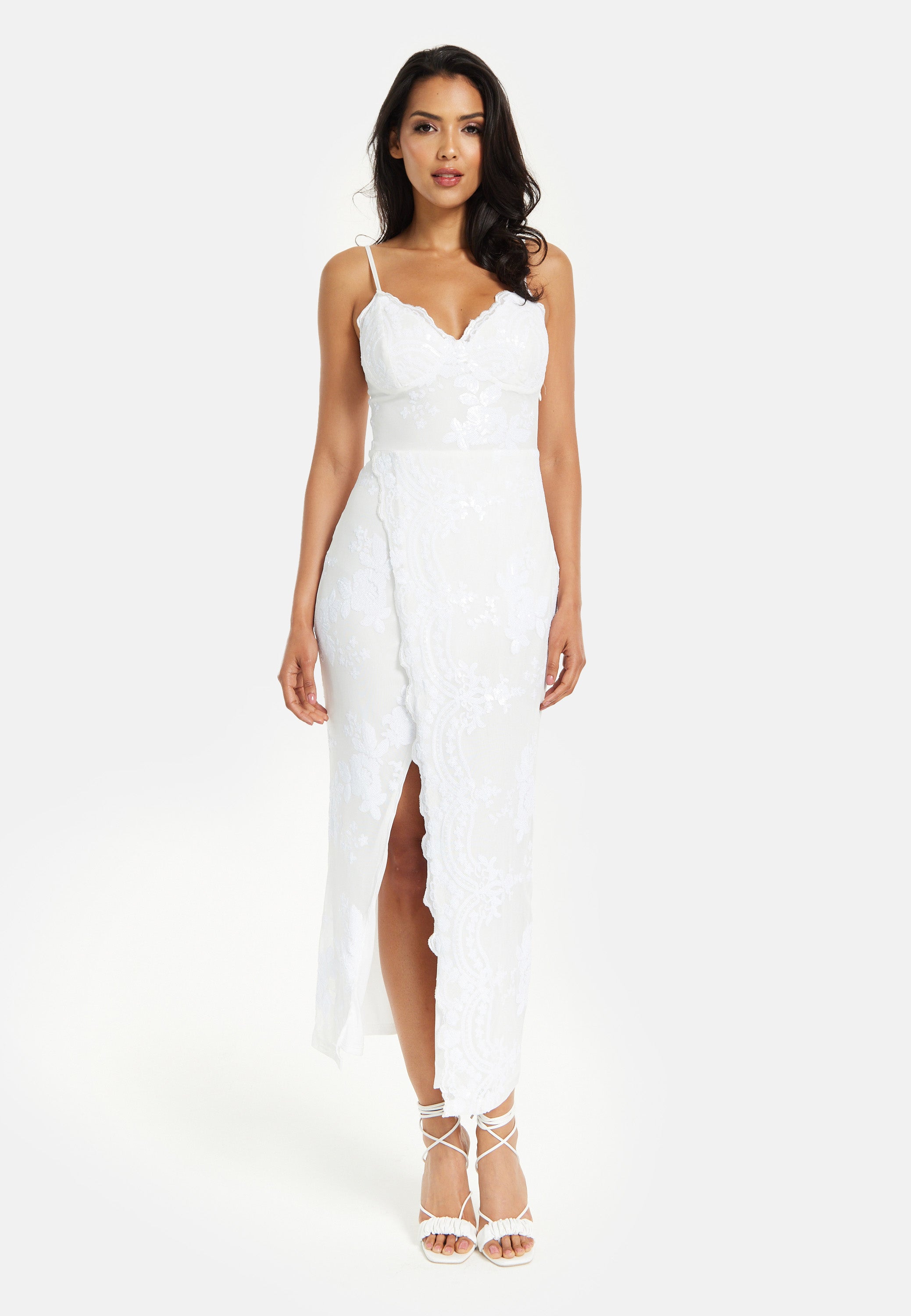 Women’s Maxi Dress with Thigh-high Split and Zip-side Fastening in White - Liquorish