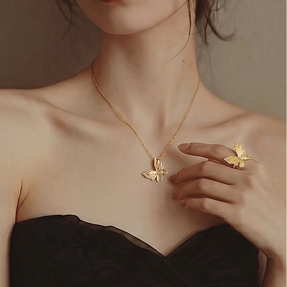 Butterfly Reverie Gold Vermeil Necklace and Ring Jewelry Set