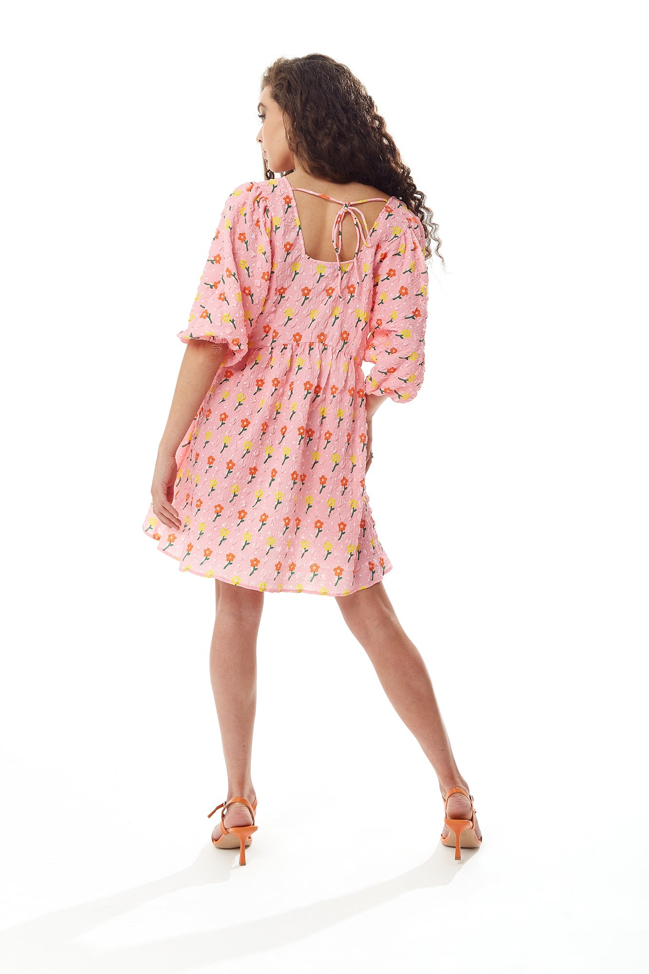 Women's Mini Dress with Short Sleeves in Pink Floral Smock Style - Elegant and Comfortable by Liquorish