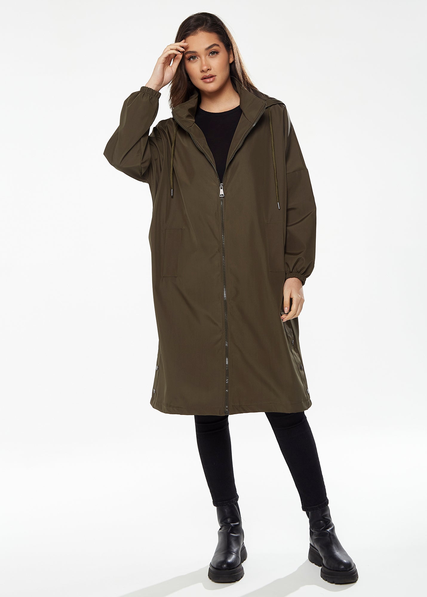 Women's Never Give Up Parka in Khaki with Full-Length Sleeves, Eye-Catching Embroidery, and Practical Side Pockets