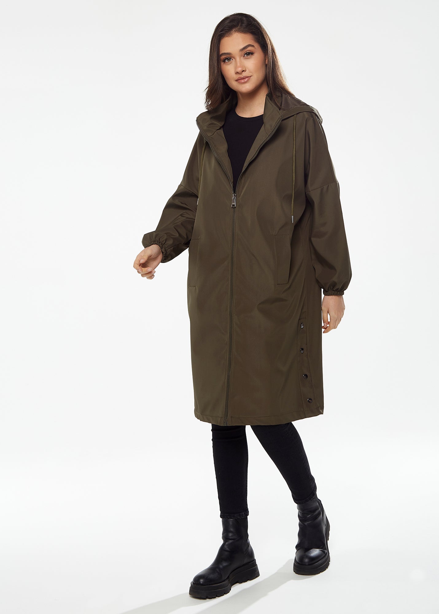 Women's Never Give Up Parka in Khaki with Full-Length Sleeves, Eye-Catching Embroidery, and Practical Side Pockets