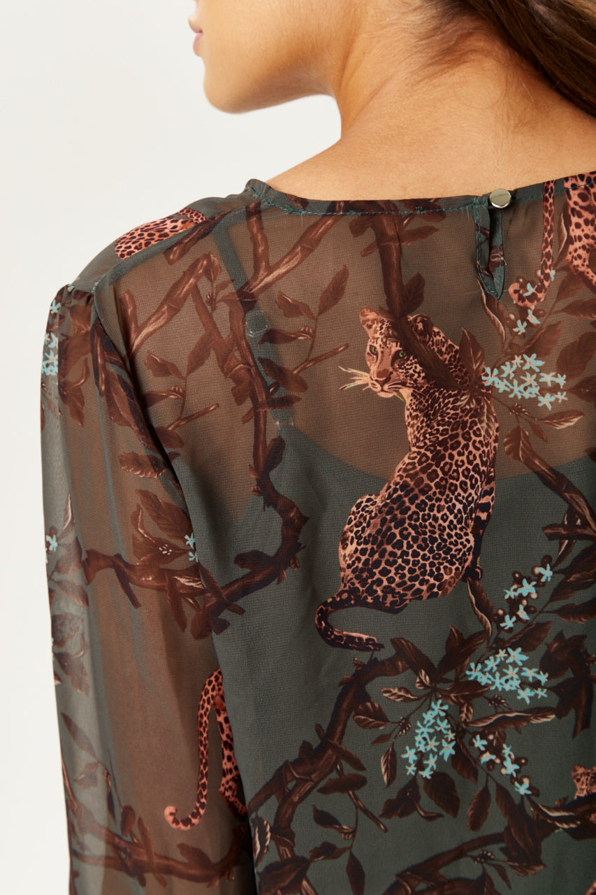 Explore women clothing stores online featuring the Women's Long Sleeve Khaki Leopard Print Top. Shop Now!