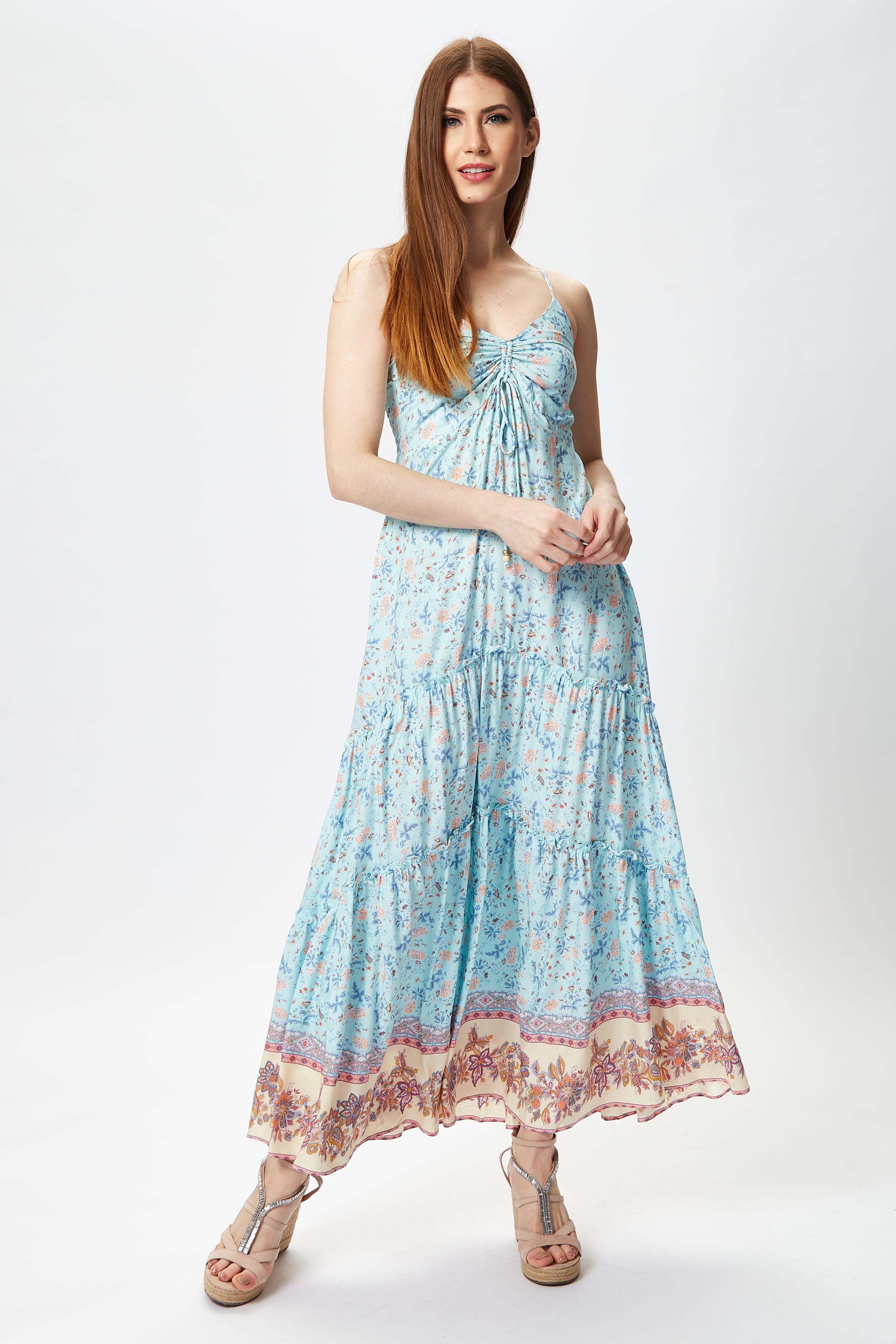 Liquorish Blue Floral Tiered Maxi Dress