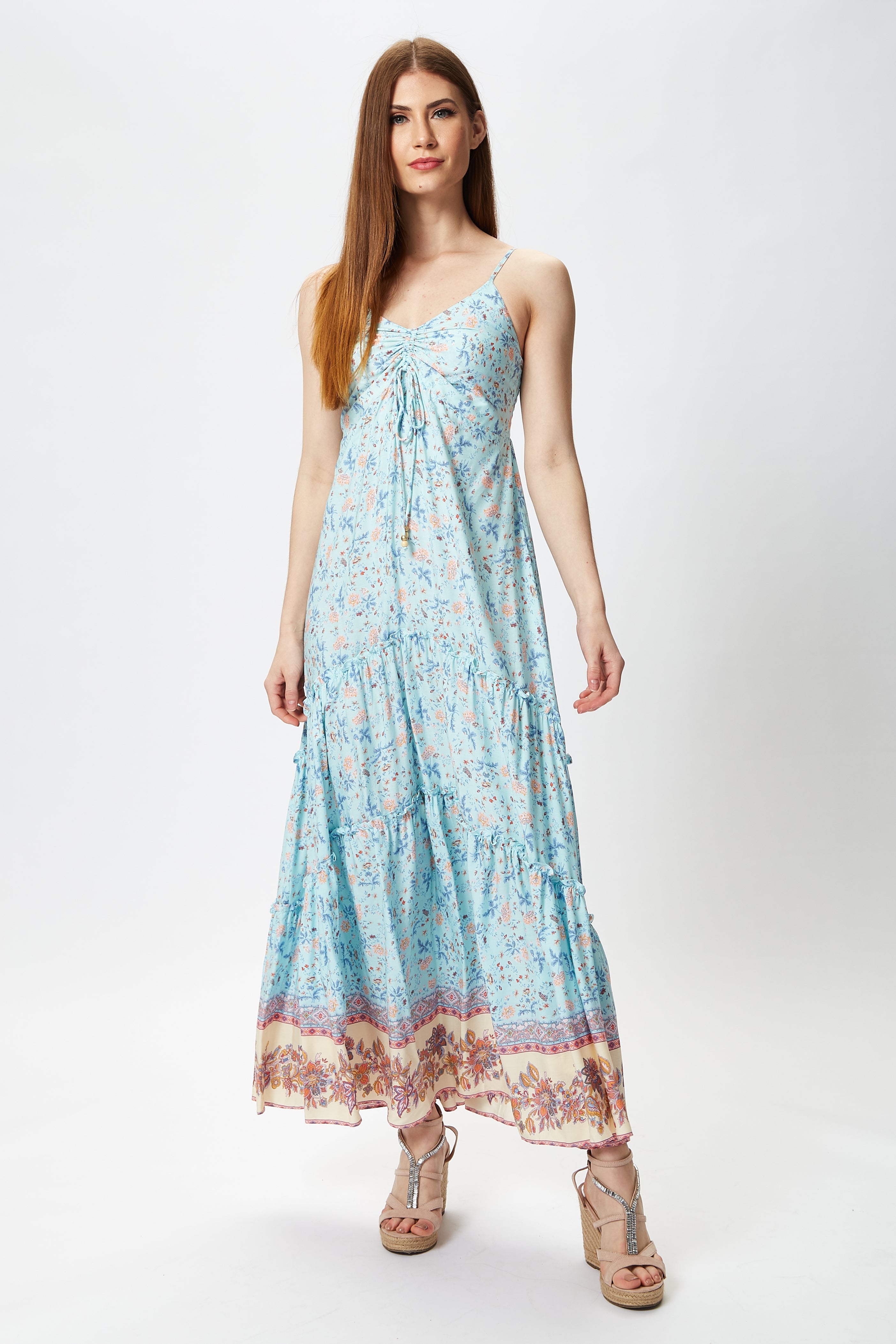 Liquorish Blue Floral Tiered Maxi Dress