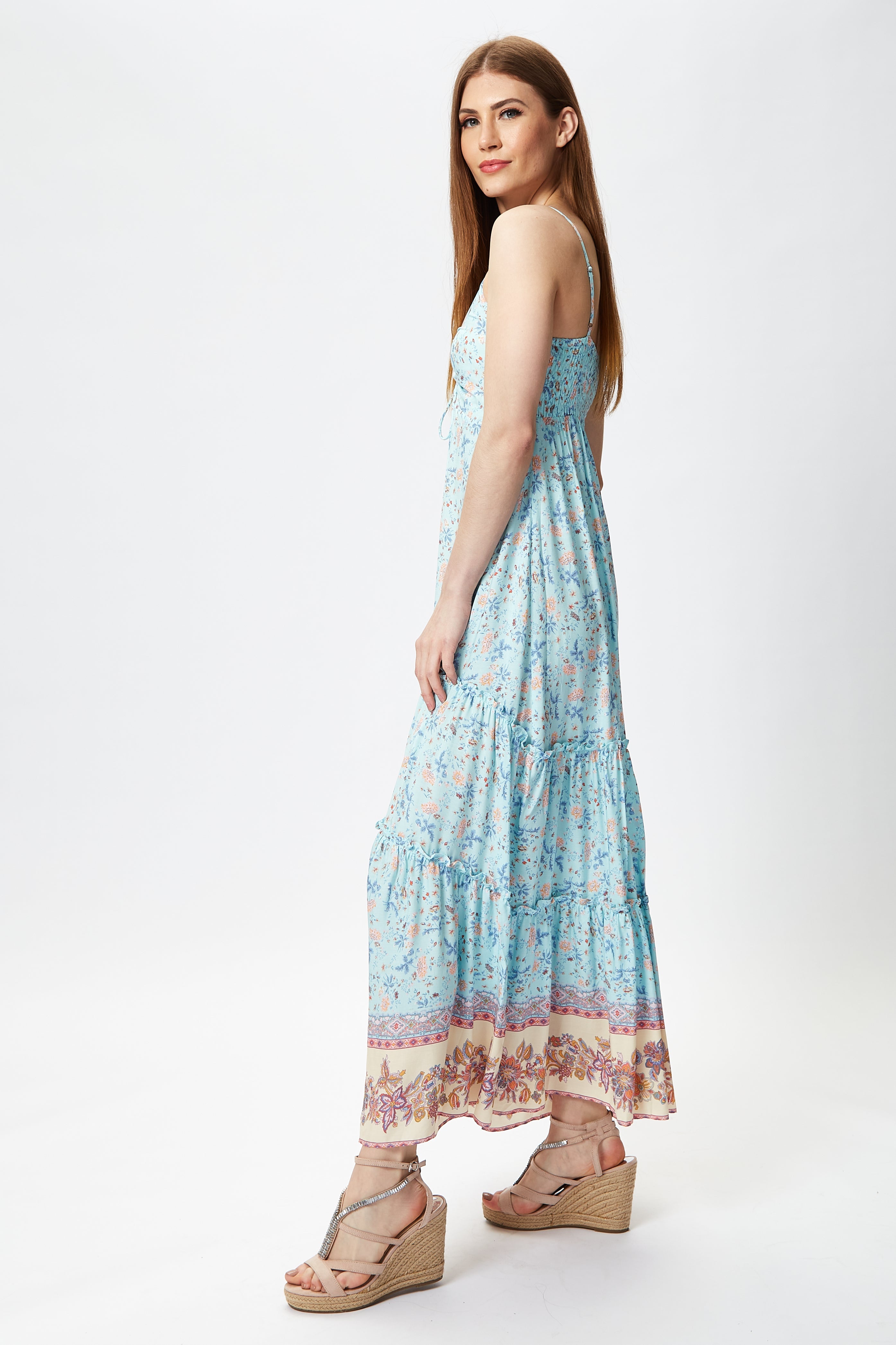 Liquorish Blue Floral Tiered Maxi Dress