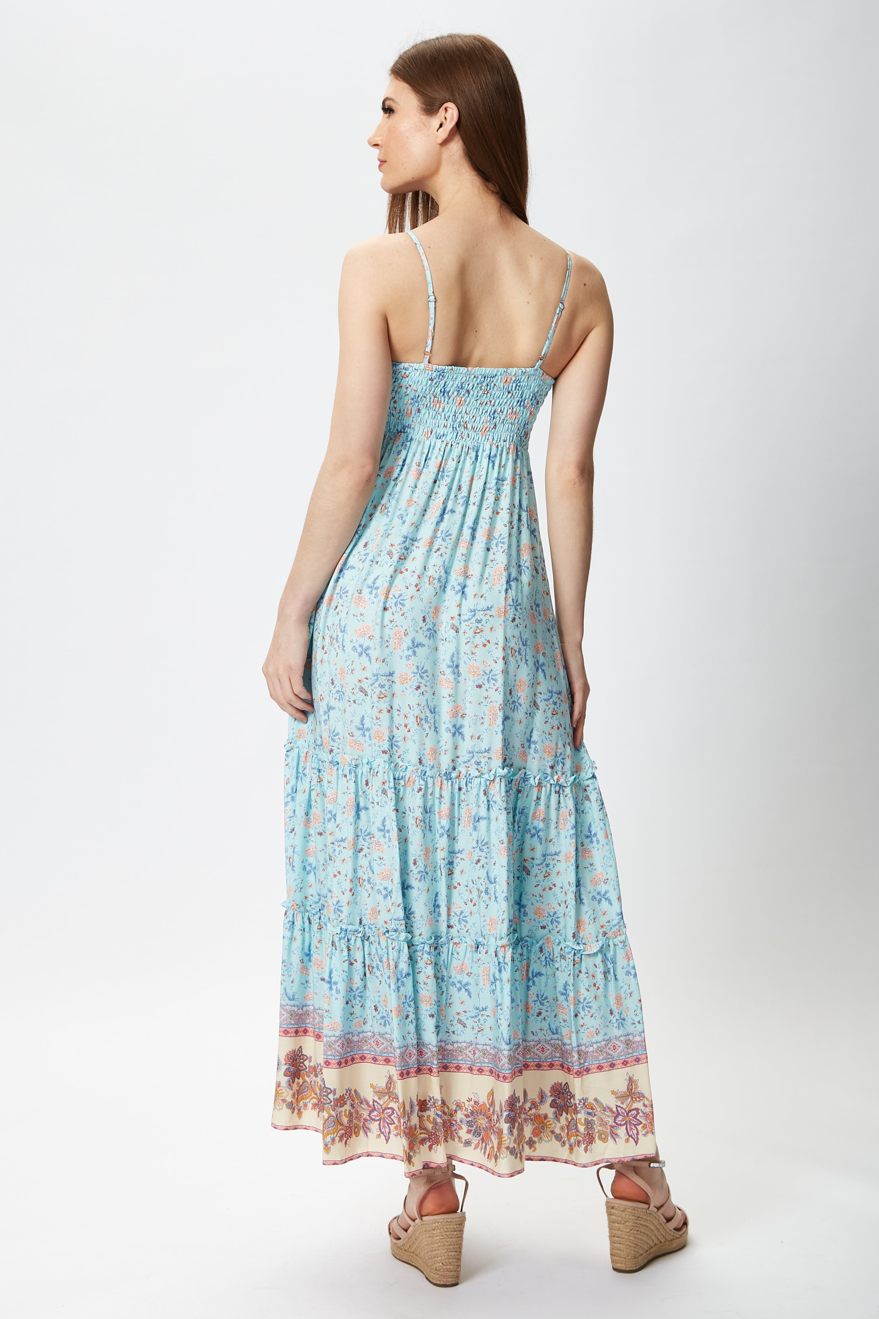 Liquorish Blue Floral Tiered Maxi Dress