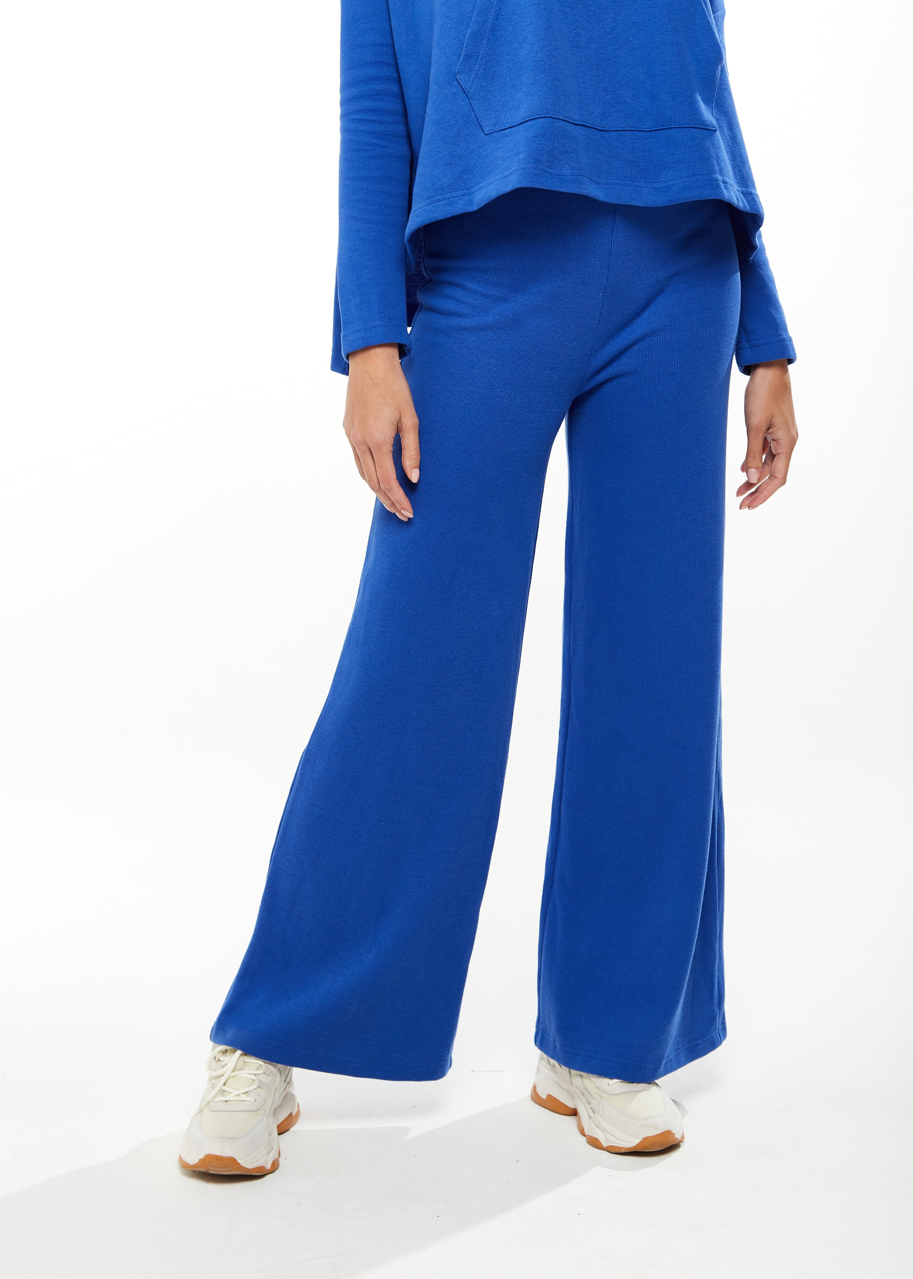 Women's Trousers in Royal Blue, Wide-Leg Shape, Regular Fit, Elasticated Waist - Liquorish