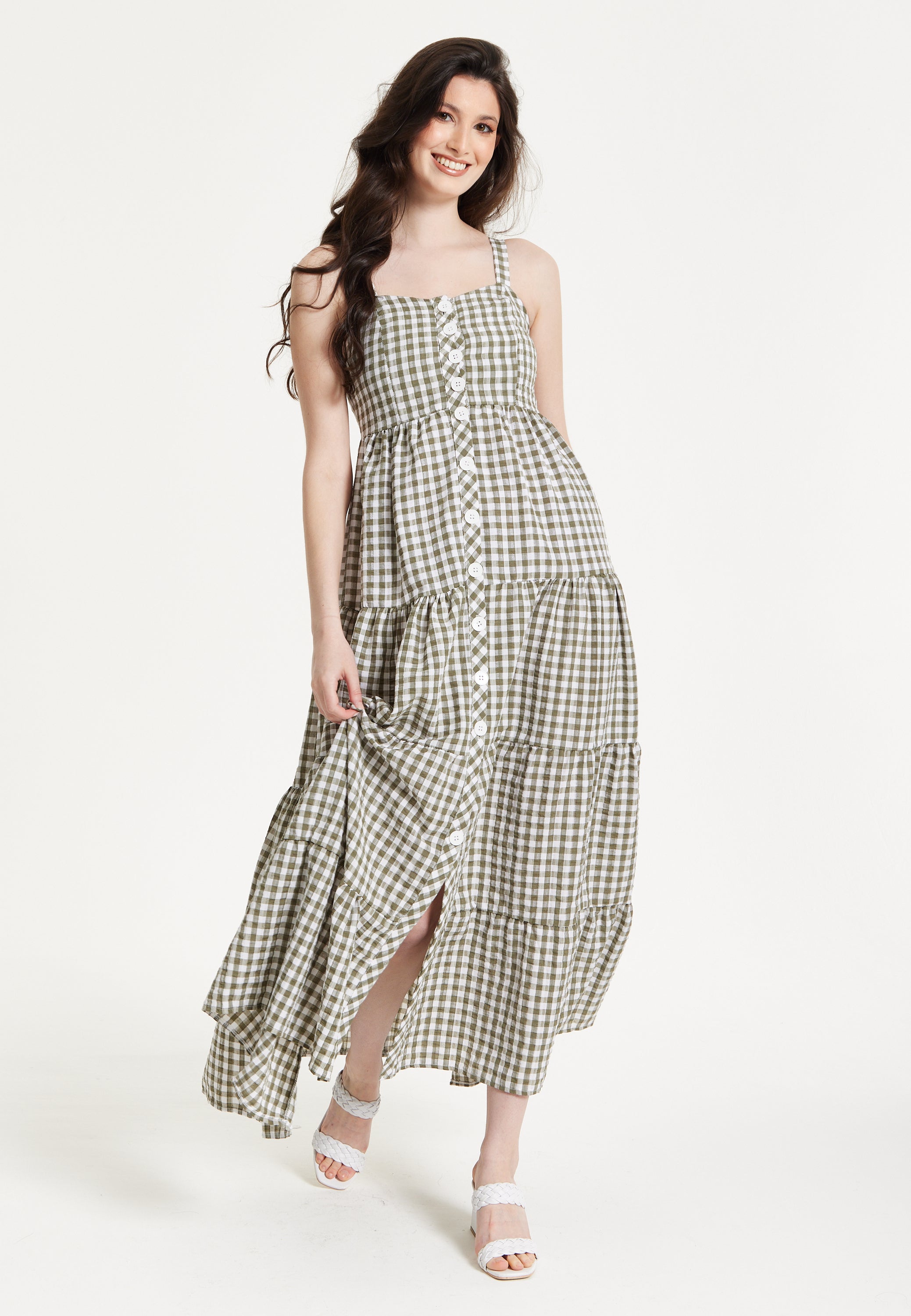 Gingham Tiered Maxi Chekered Dress