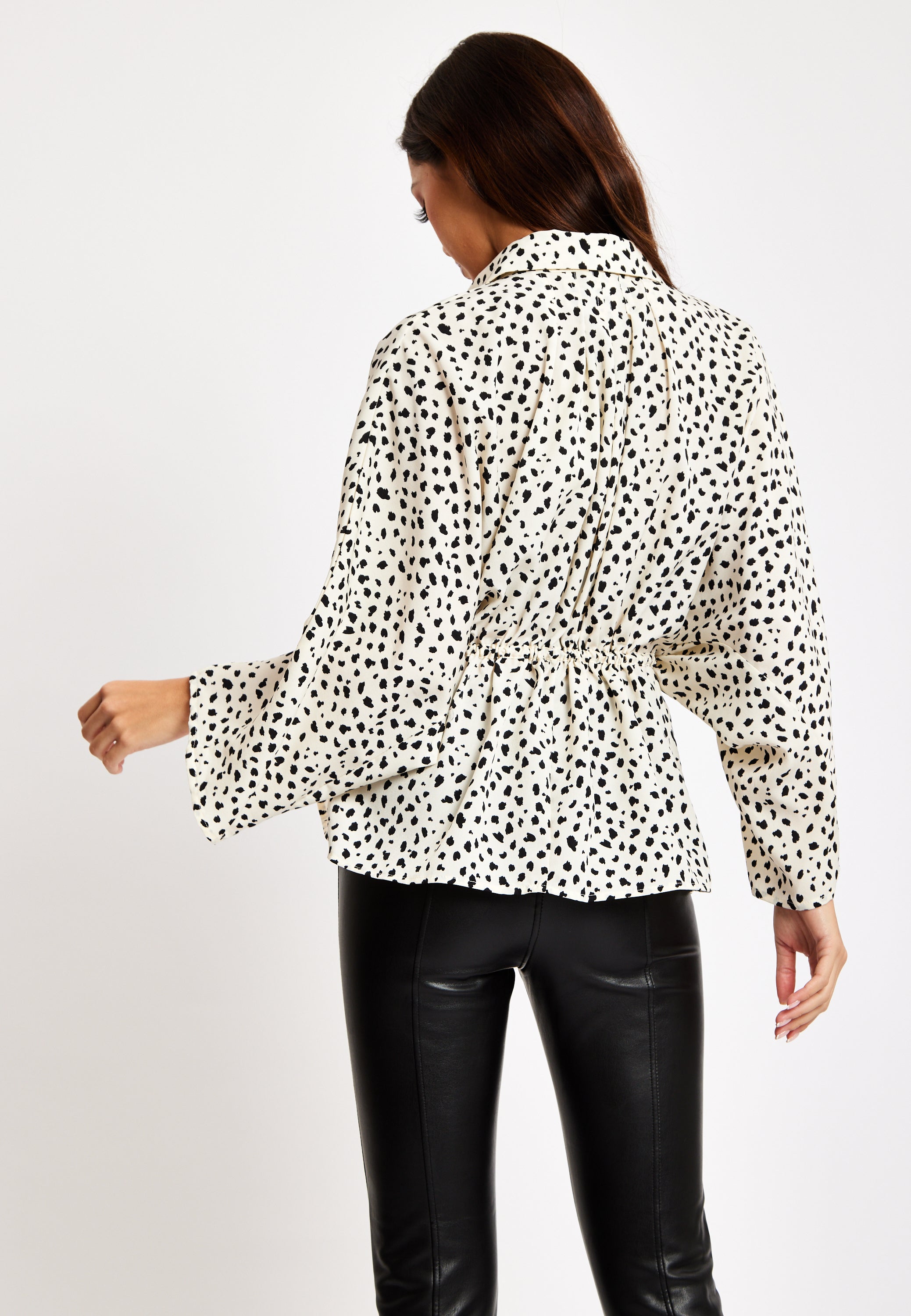 Women's Animal Print Shirt with Long Sleeves, Button-Up Front, Tie Waist, Shirt Collar, Regular Fit