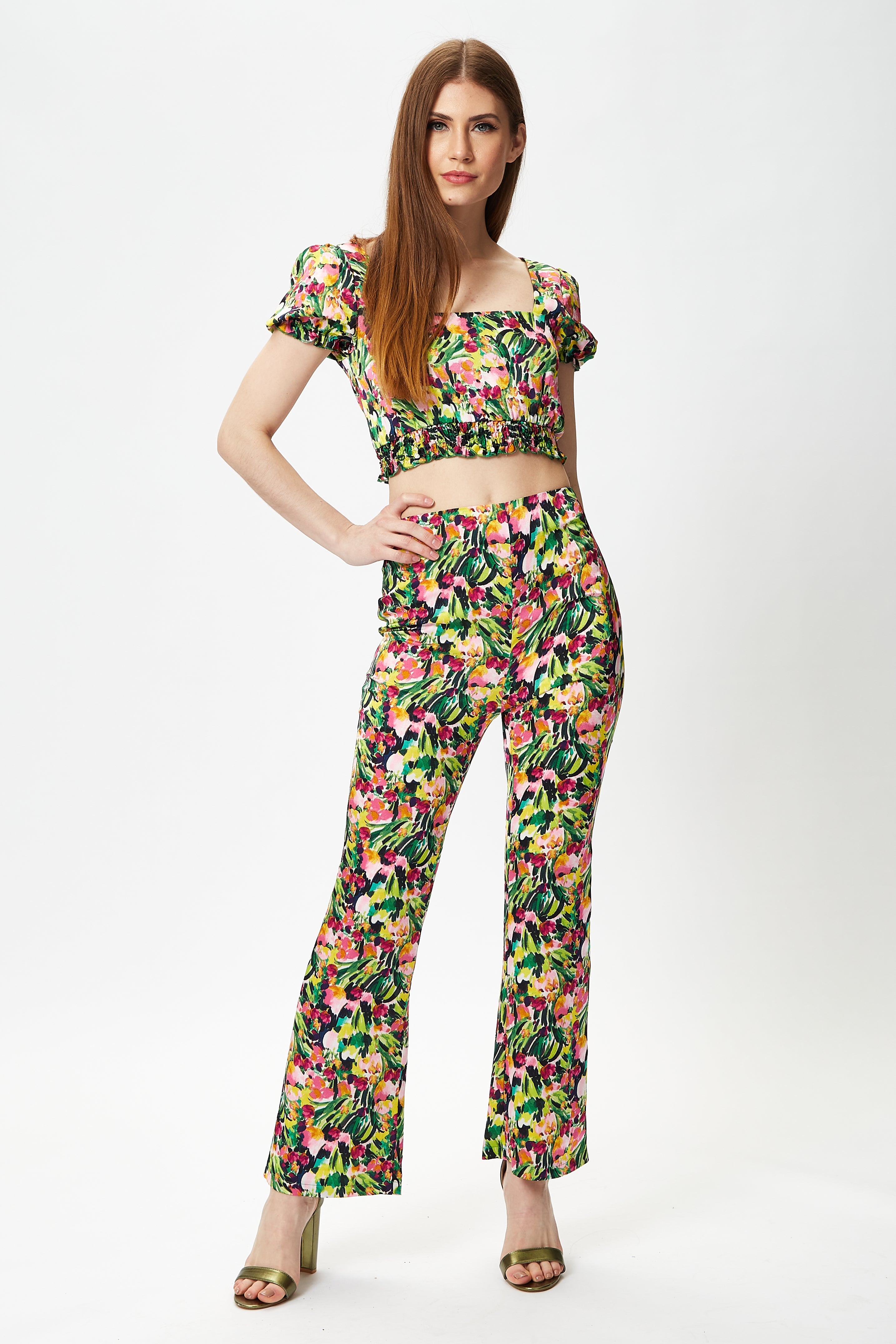Women's Multicolour Floral Print Crop Top with Square Neck, Slim Fit, Elasticated Waist, Perfect for Summer Outings