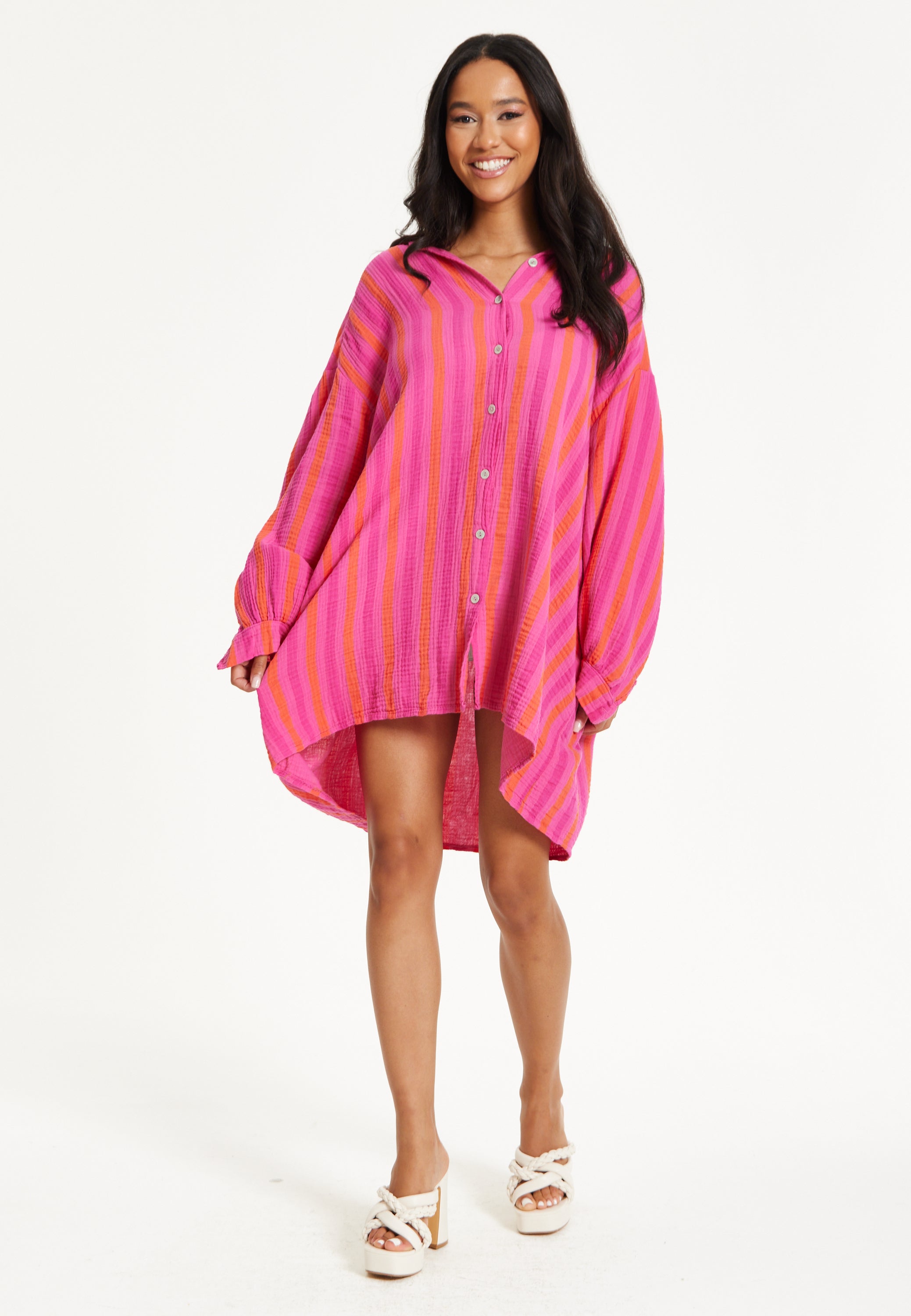 Pink Stripe Oversized Shirt Dress