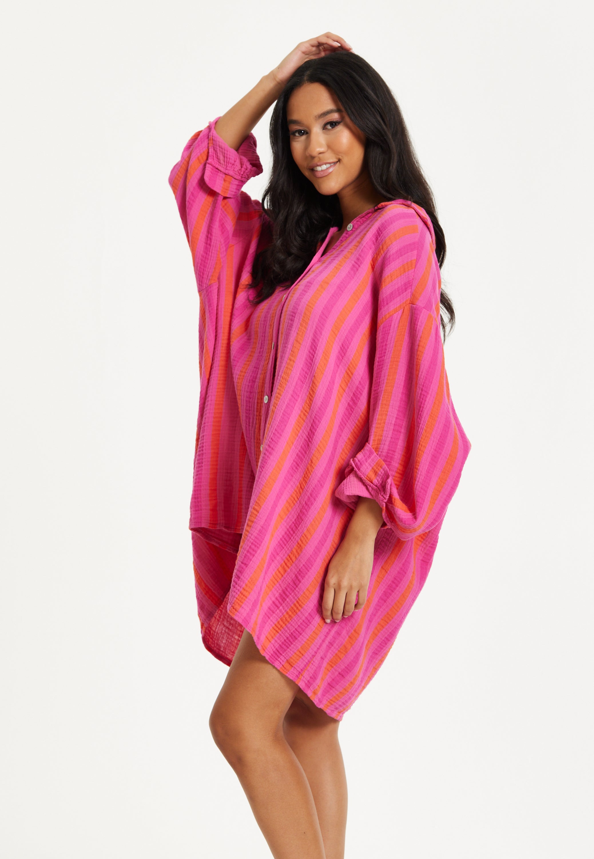 Pink Stripe Oversized Shirt Dress