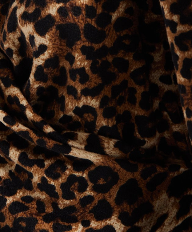 Women's Brushed Knit Animal Print Top - Long Sleeves, V-Neck Crossover, Regular Fit, Chic Wild Elegance.