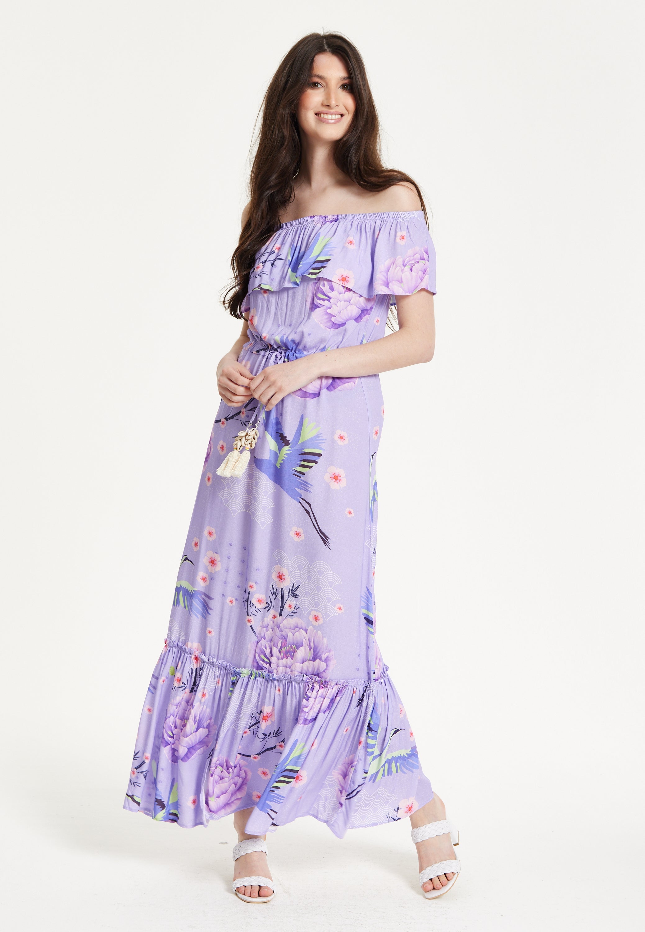 Lilac Floral Off Shoulder Maxi Dress