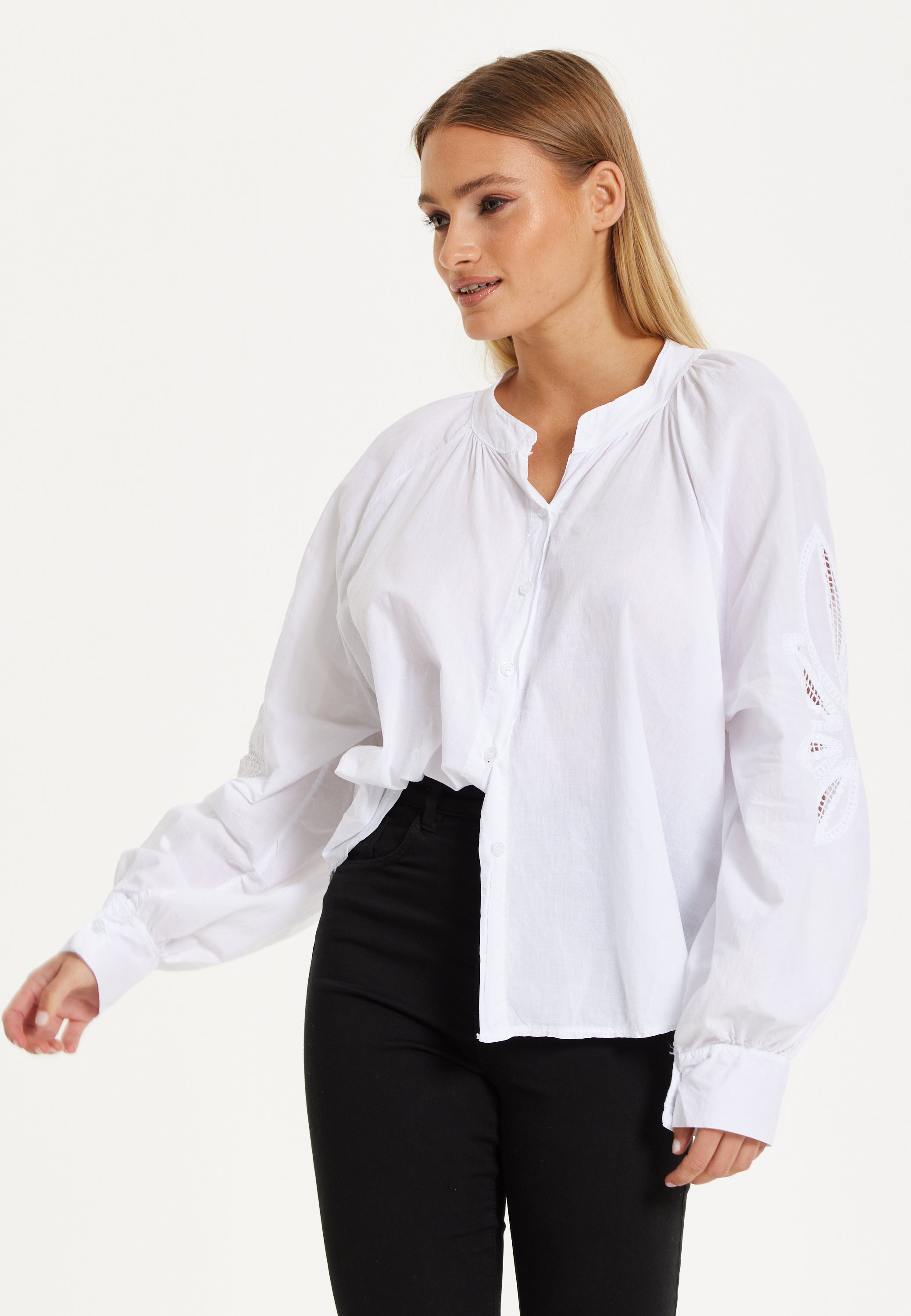 White Cut-Out Sleeve Blouse