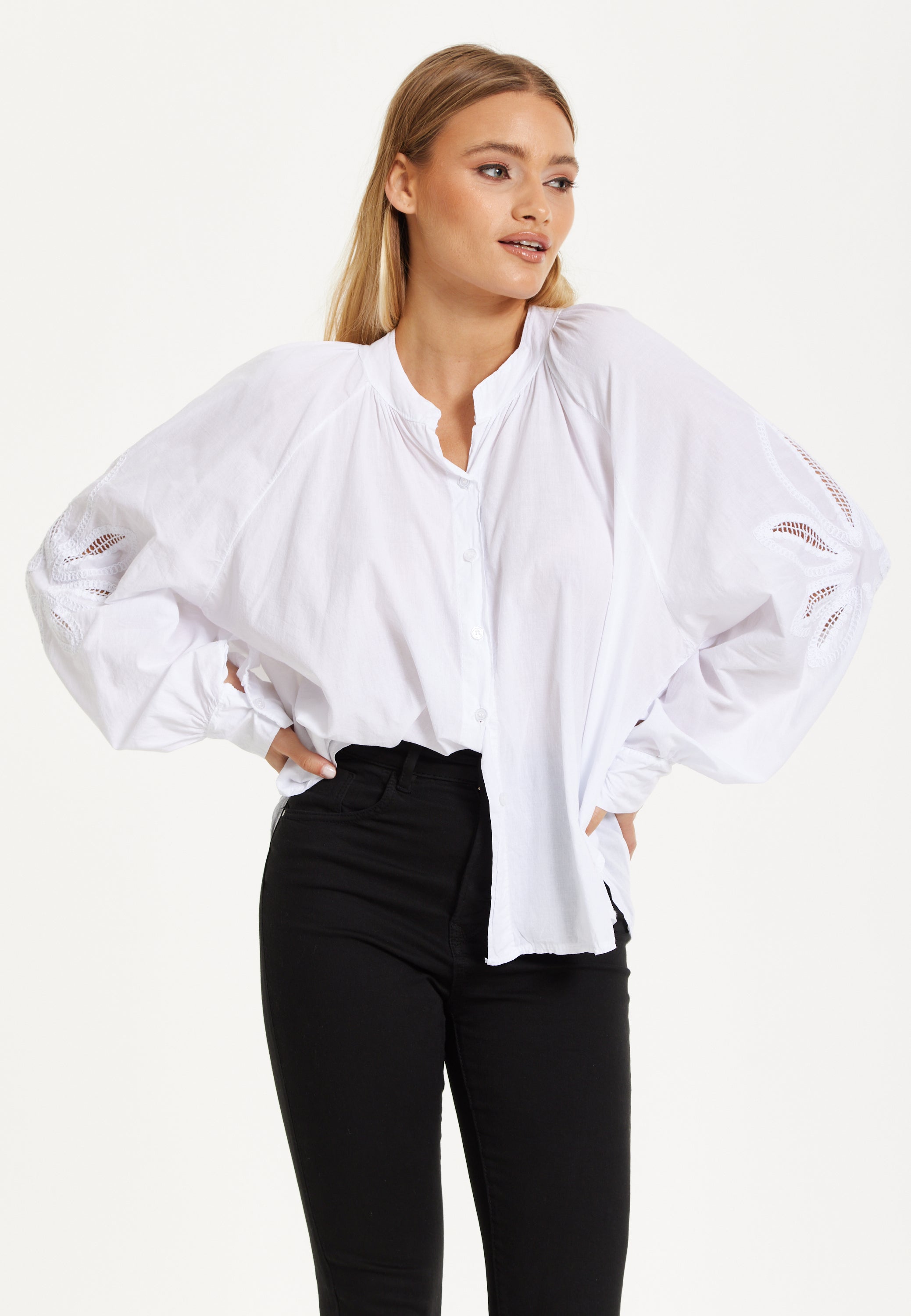 White Cut-Out Sleeve Blouse