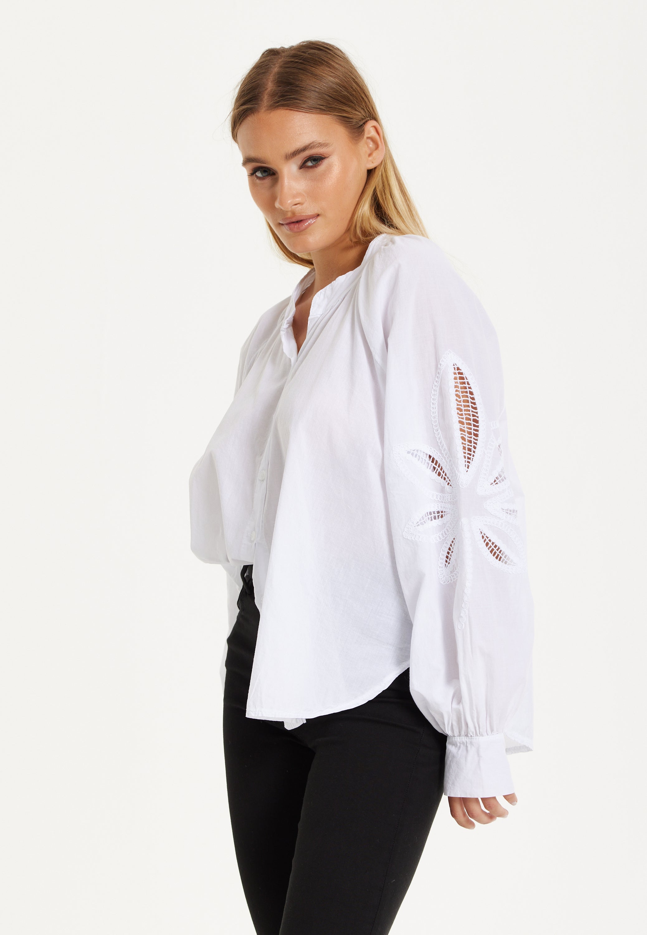 White Cut-Out Sleeve Blouse