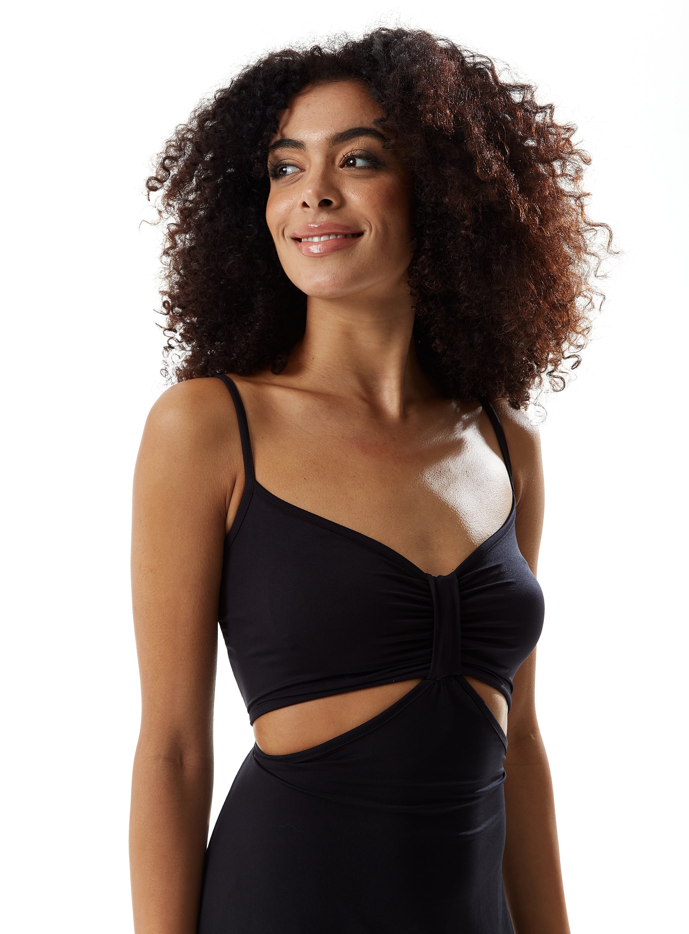 Women's Midi Dress, Elegant Black Cami Dress with Alluring Cut-Out Details