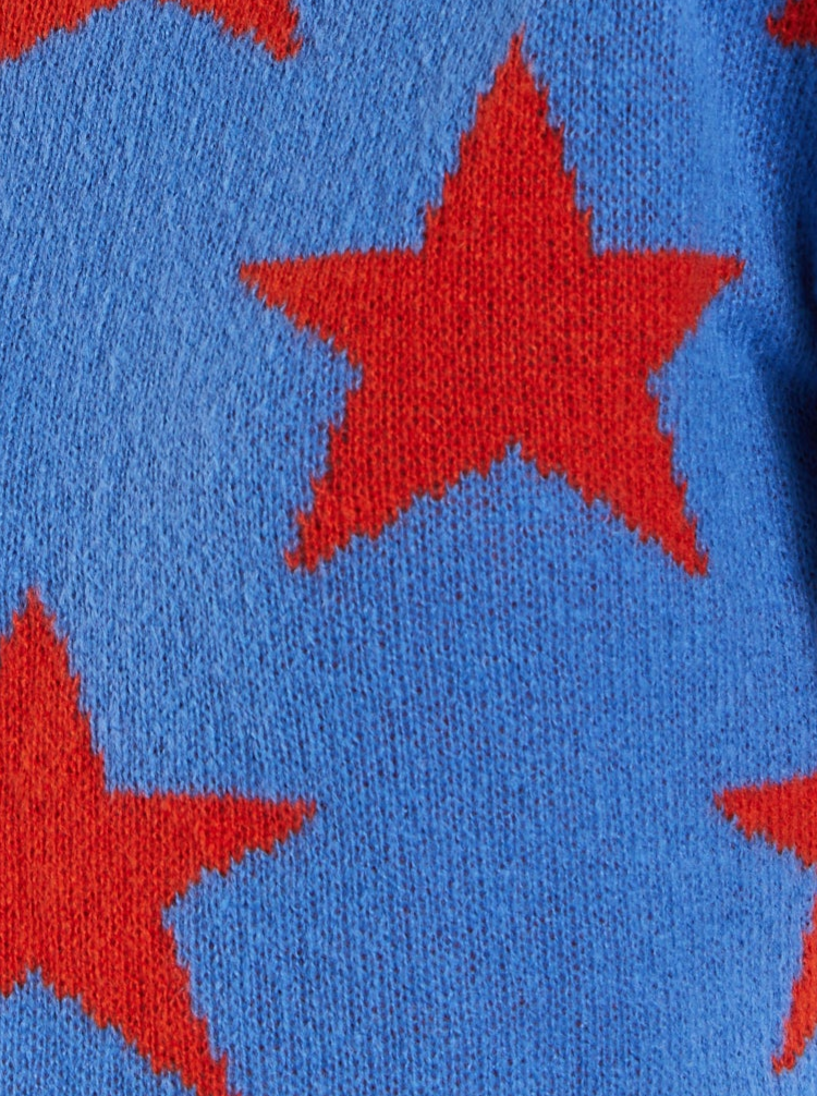 Women's Jumper in Blue with Full-Length Sleeves and Unique Red Star Pattern