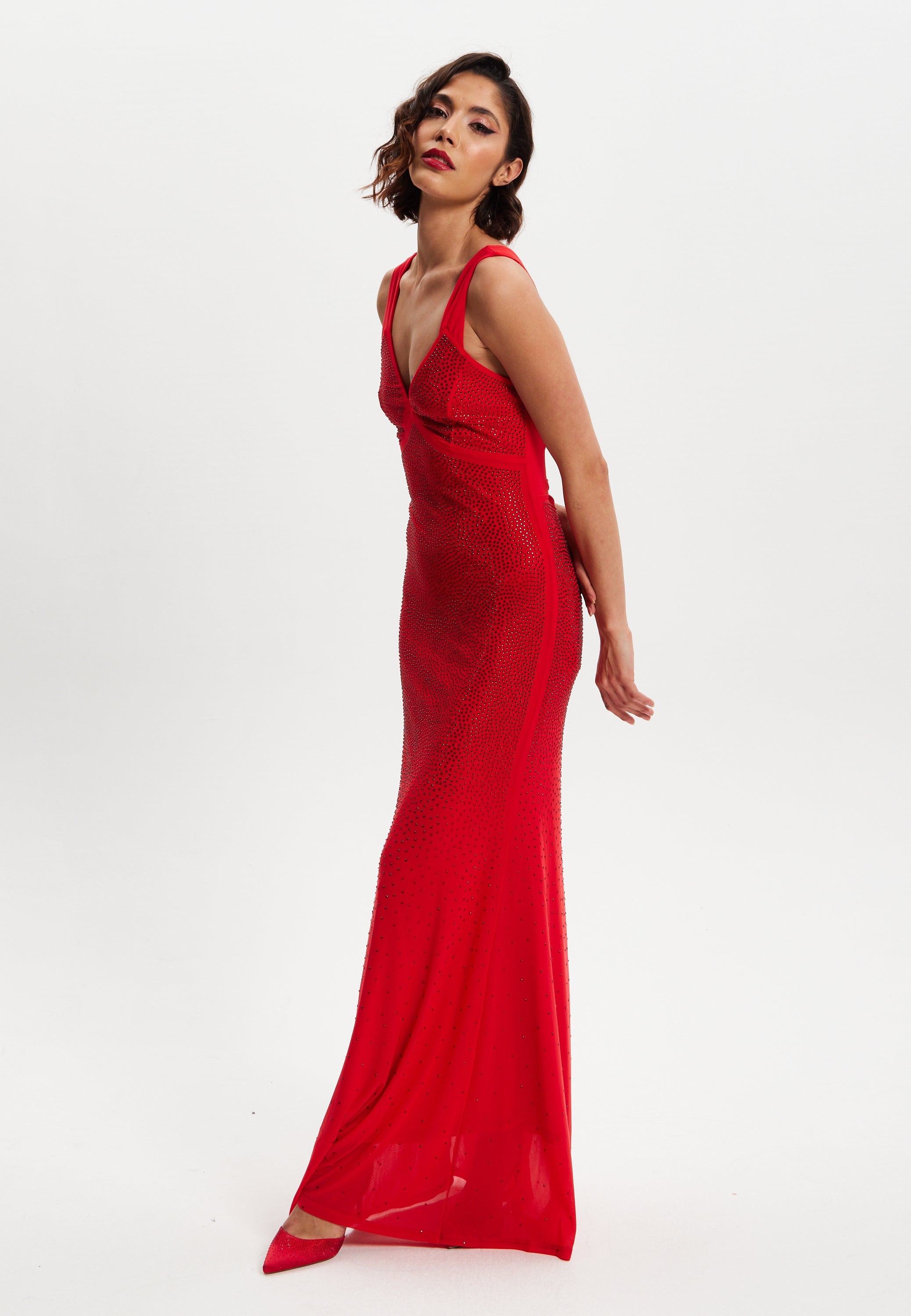 Women’s Maxi Dress in Red with Sleeveless Design and Open Back Detail, Perfectly Dazzling - Liquorish