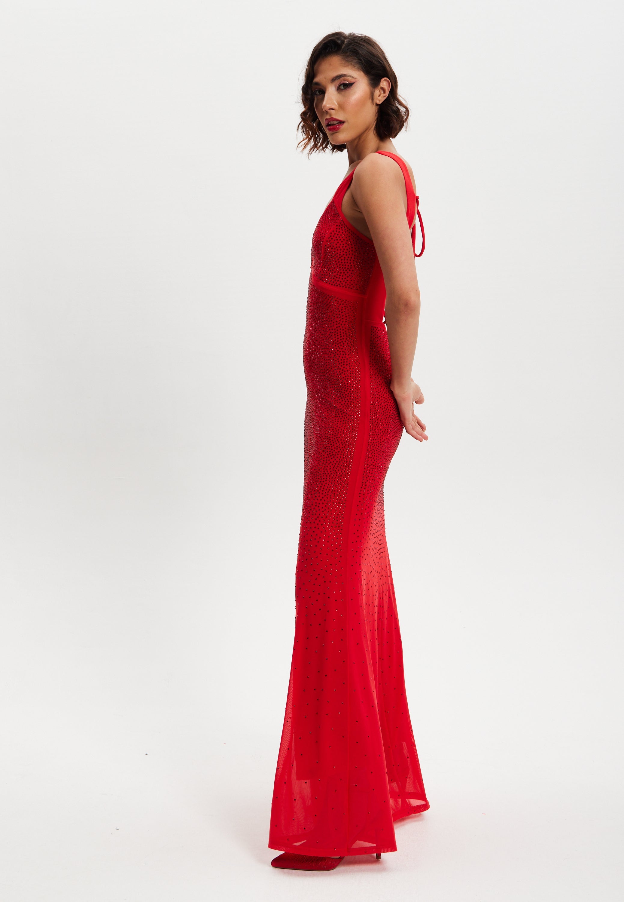 Women’s Maxi Dress in Red with Sleeveless Design and Open Back Detail, Perfectly Dazzling - Liquorish