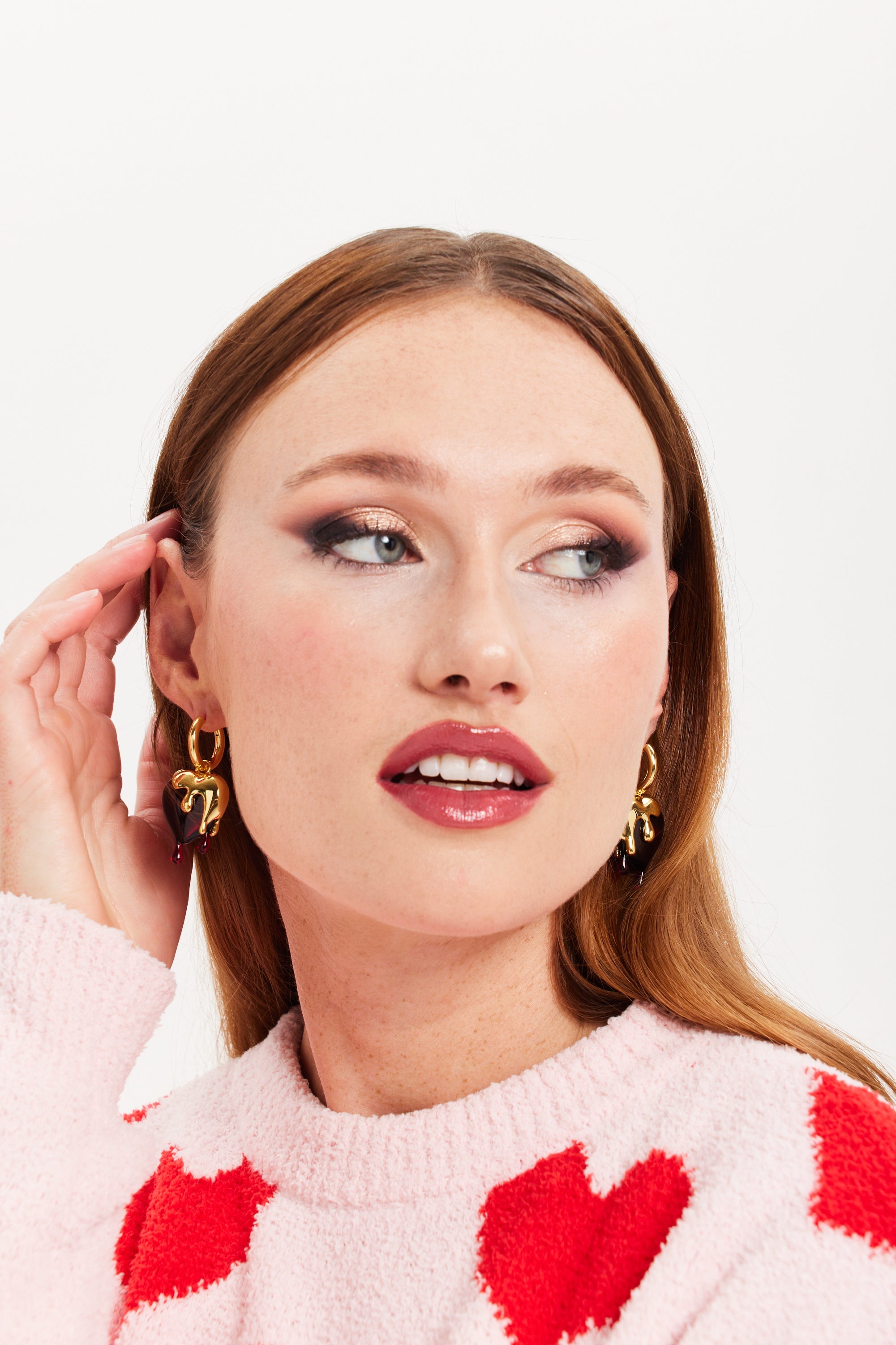 Liquorish Gold Drip Heart Hoop Earrings
