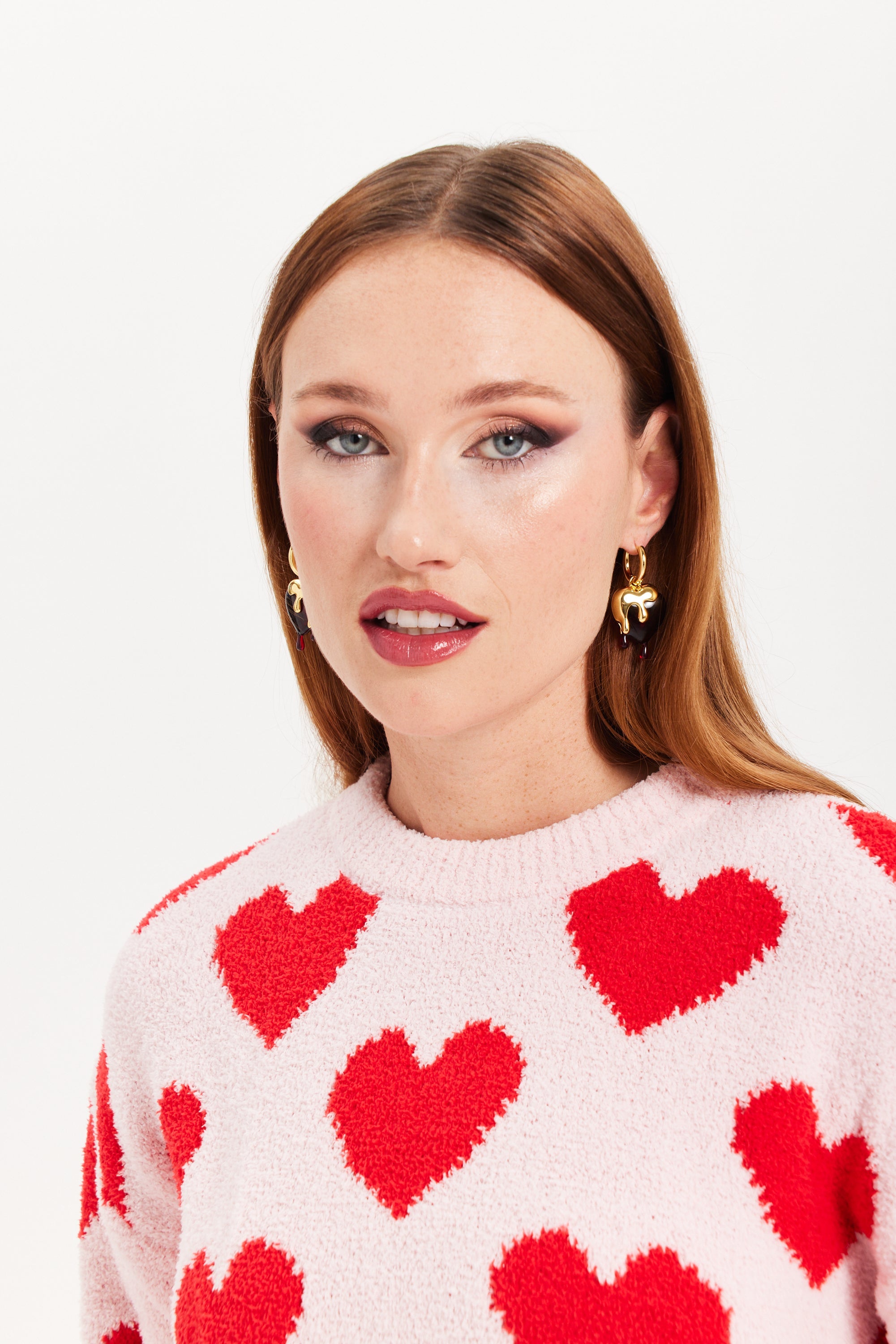 Liquorish Gold Drip Heart Hoop Earrings