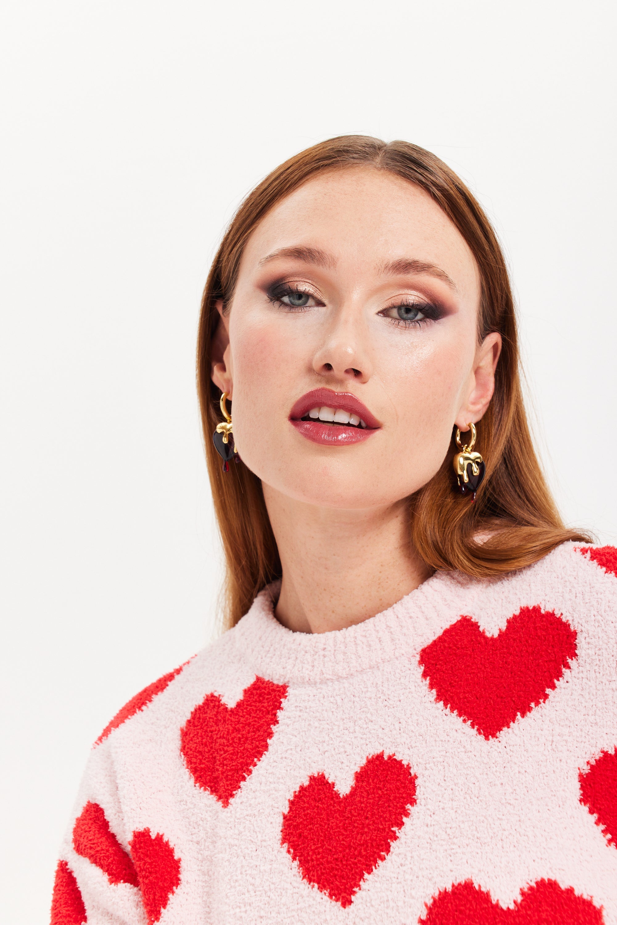 Liquorish Gold Drip Heart Hoop Earrings