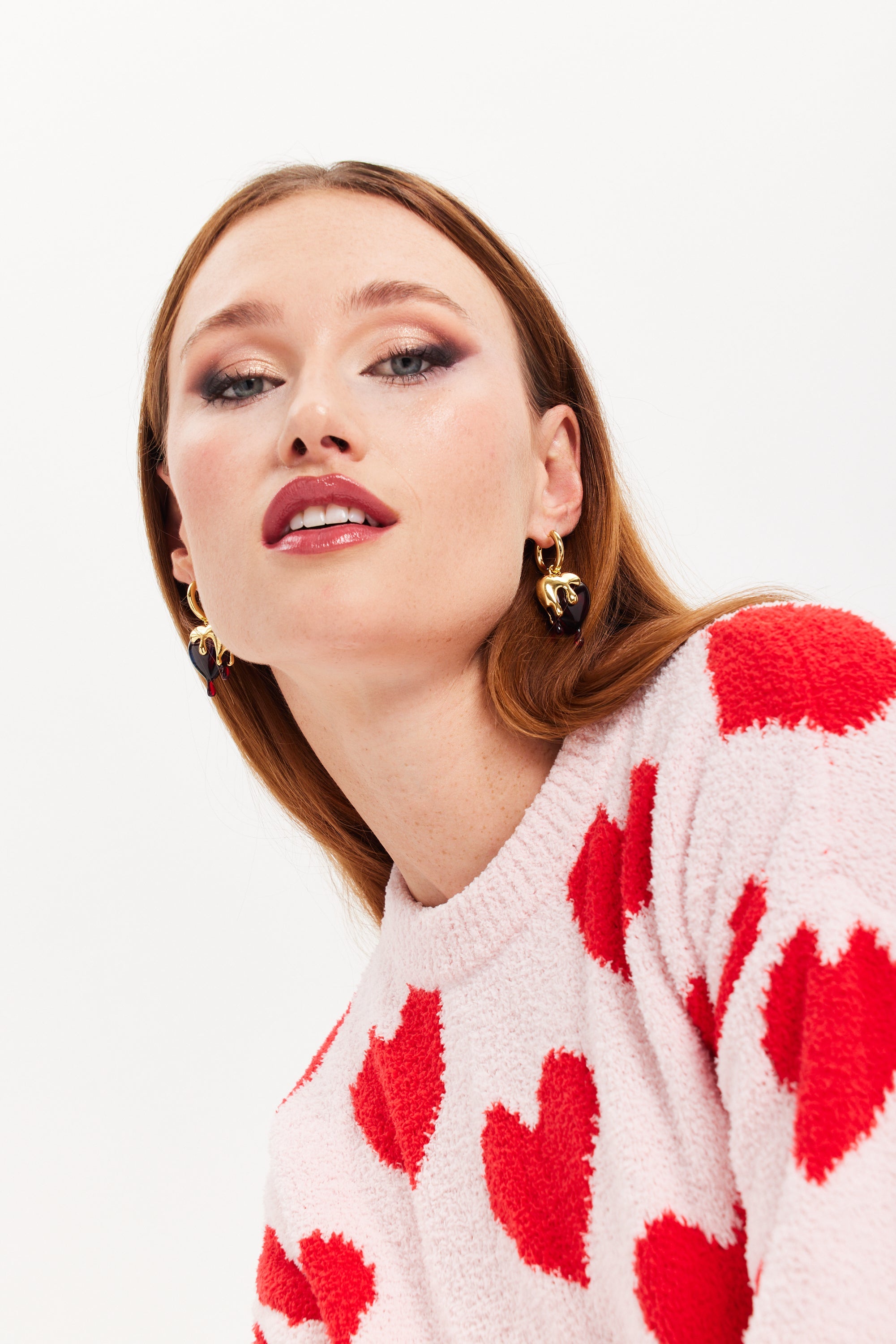 Liquorish Gold Drip Heart Hoop Earrings