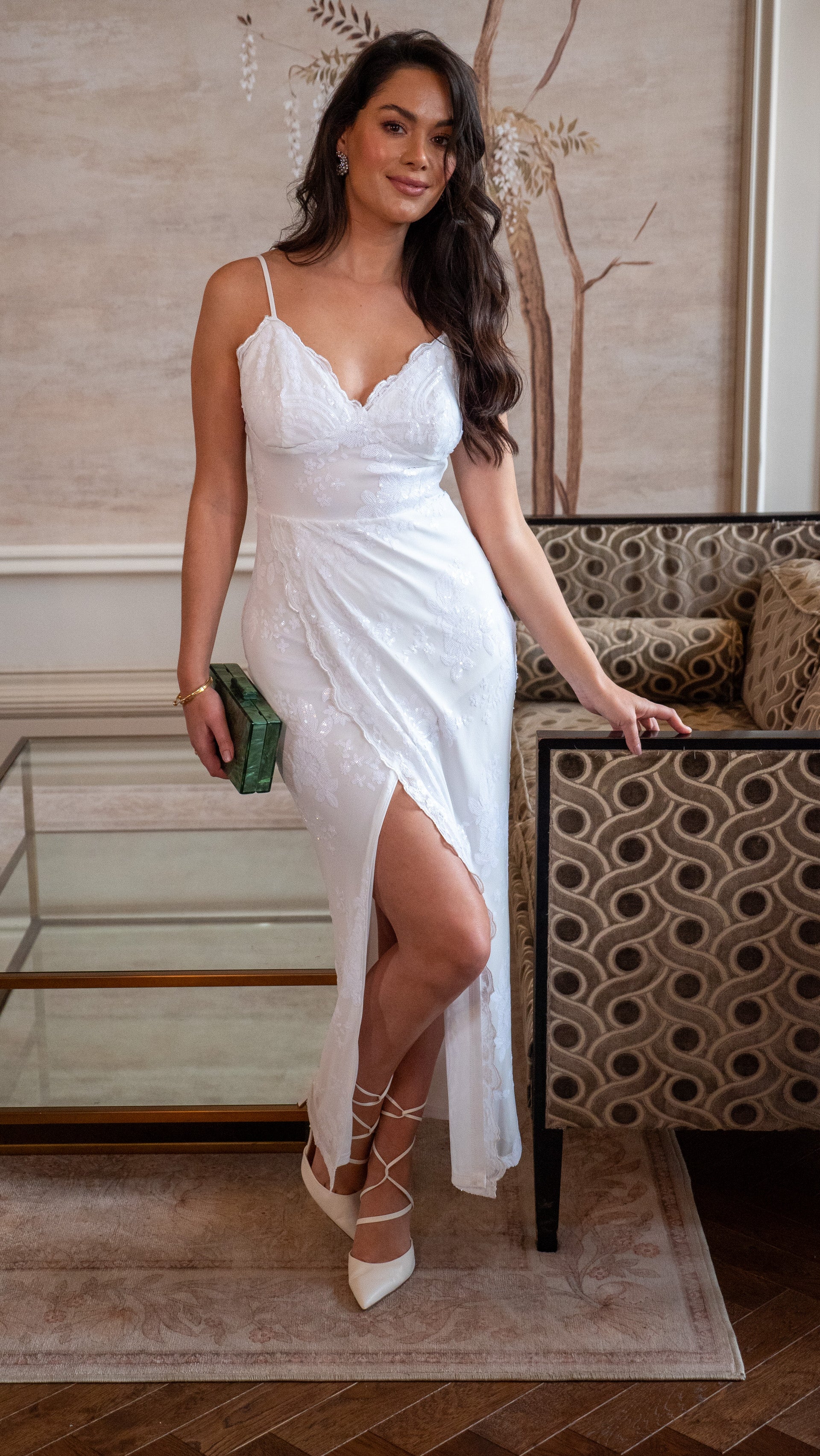 Women’s Maxi Dress with Thigh-high Split and Zip-side Fastening in White - Liquorish