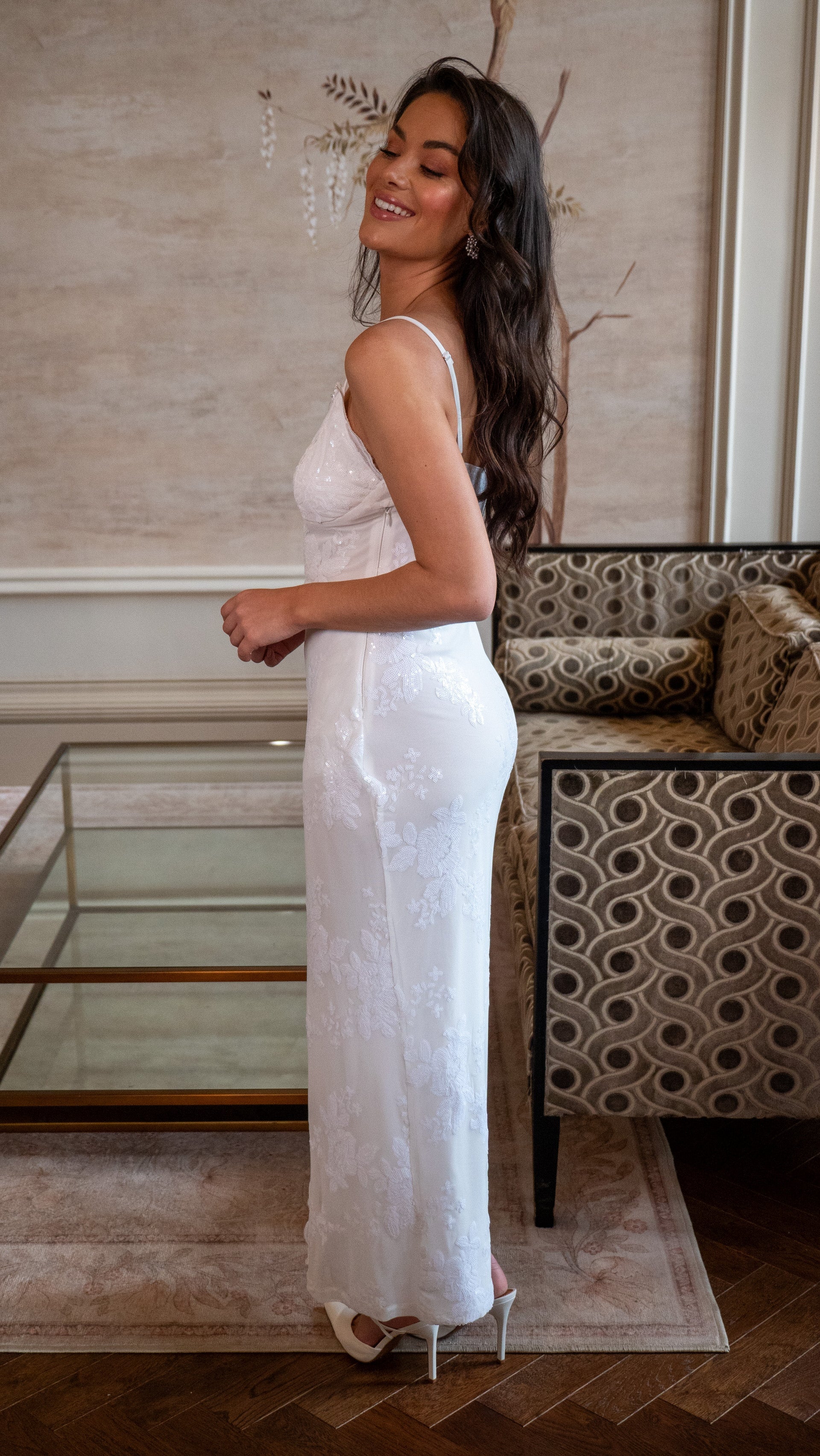 Women’s Maxi Dress with Thigh-high Split and Zip-side Fastening in White - Liquorish