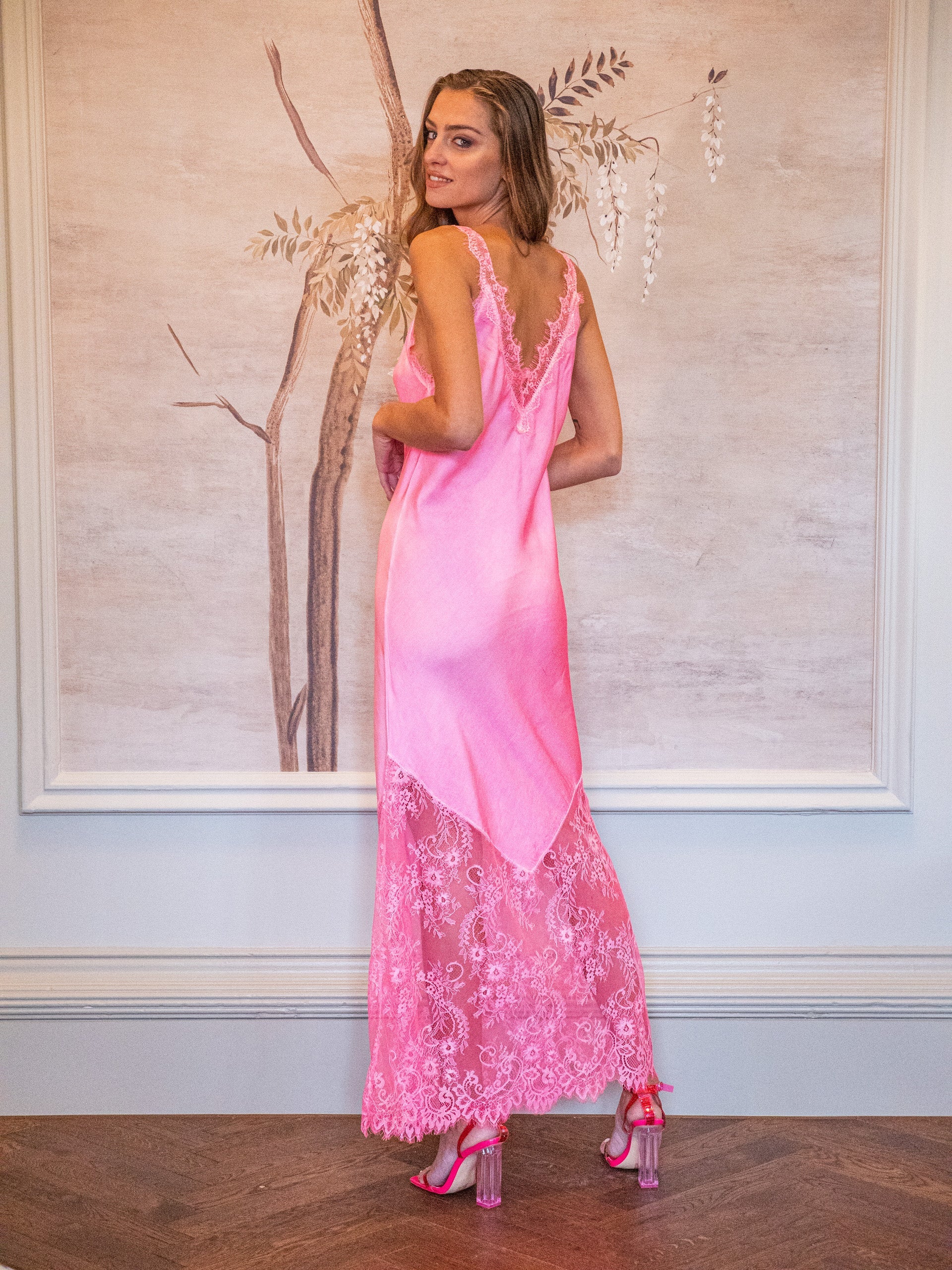 Women's Maxi Dress in Pink, Lace Detailed V-Neck, Sleeveless Design, Effortless Elegance by Liquorish