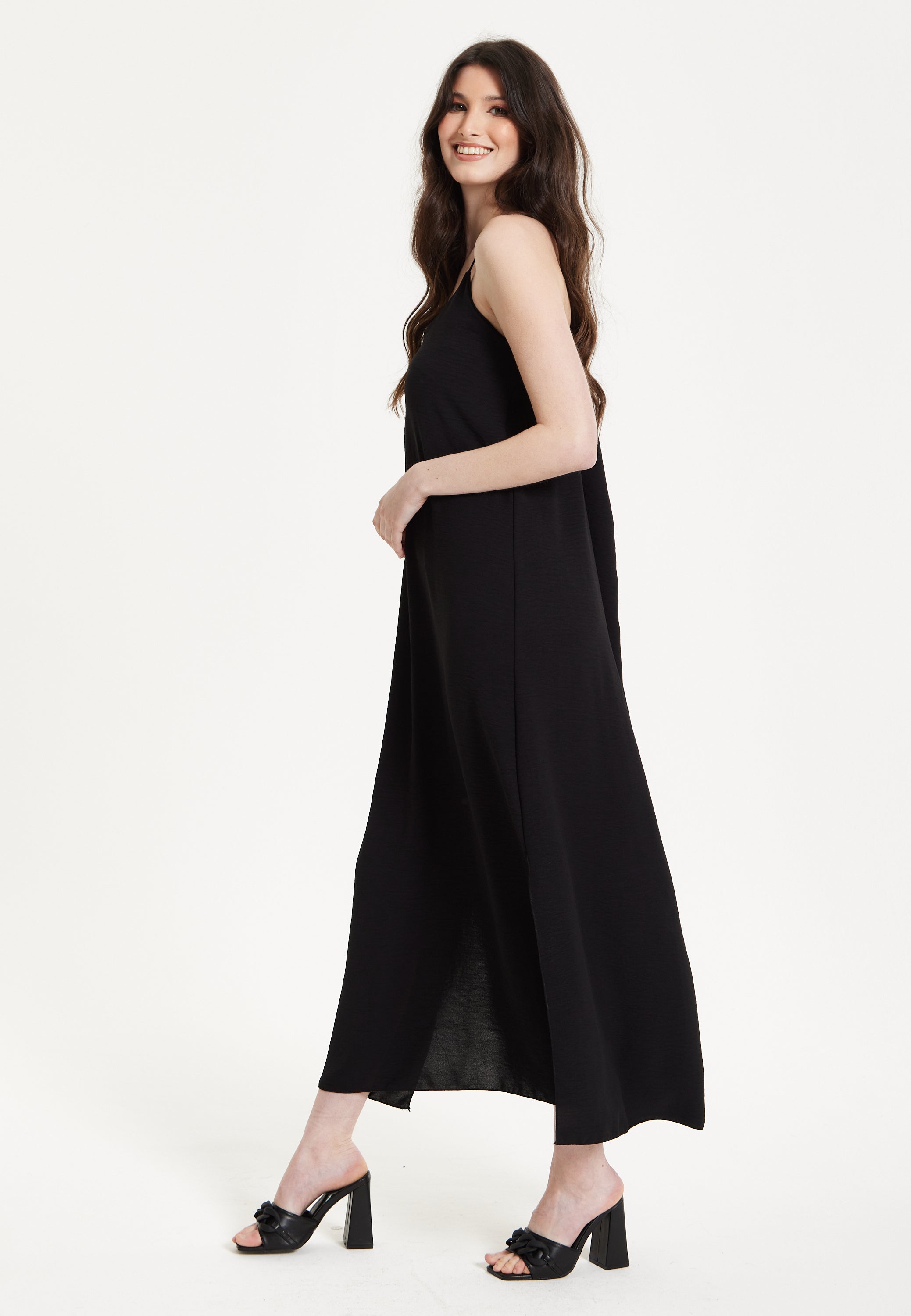 Black Strappy Split Hem Maxi Dress