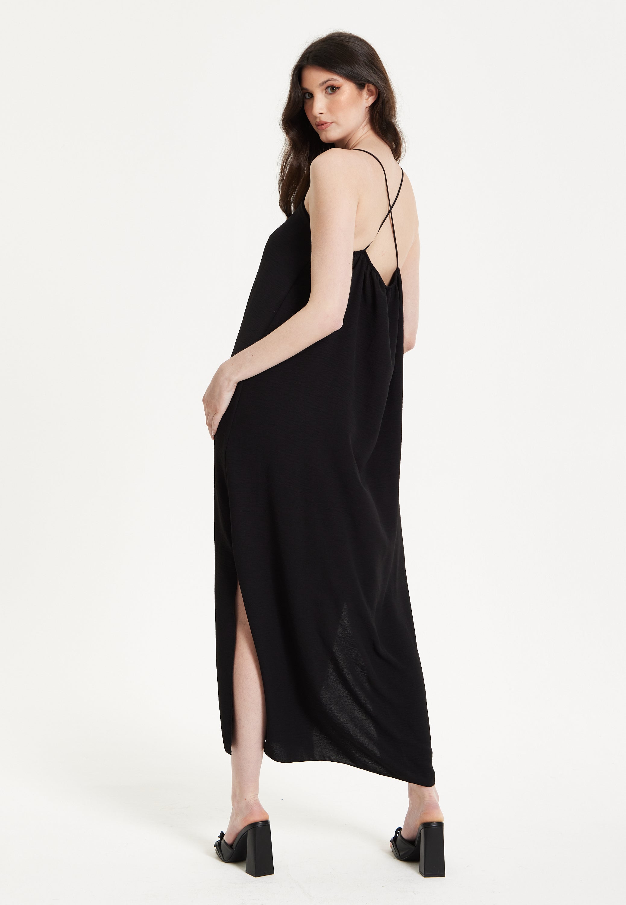 Black Strappy Split Hem Maxi Dress