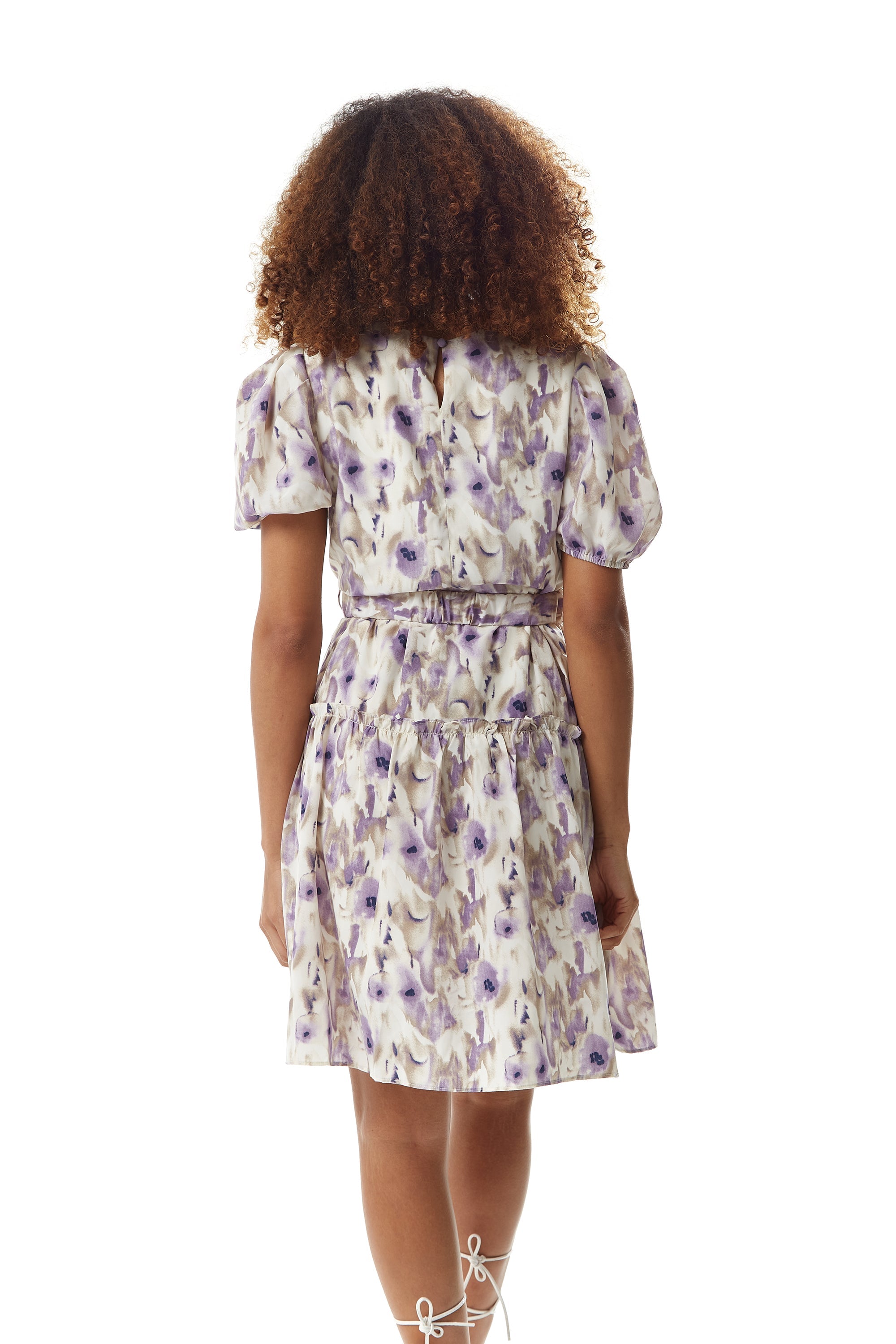 Women's Mini Dress in Lilac Floral with Short Sleeves and Matching Belt - Elegant Style by Liquorish