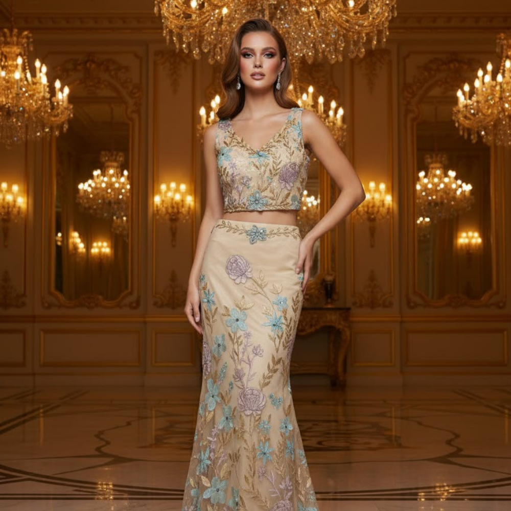 Carina Navy Floral Embroidered
