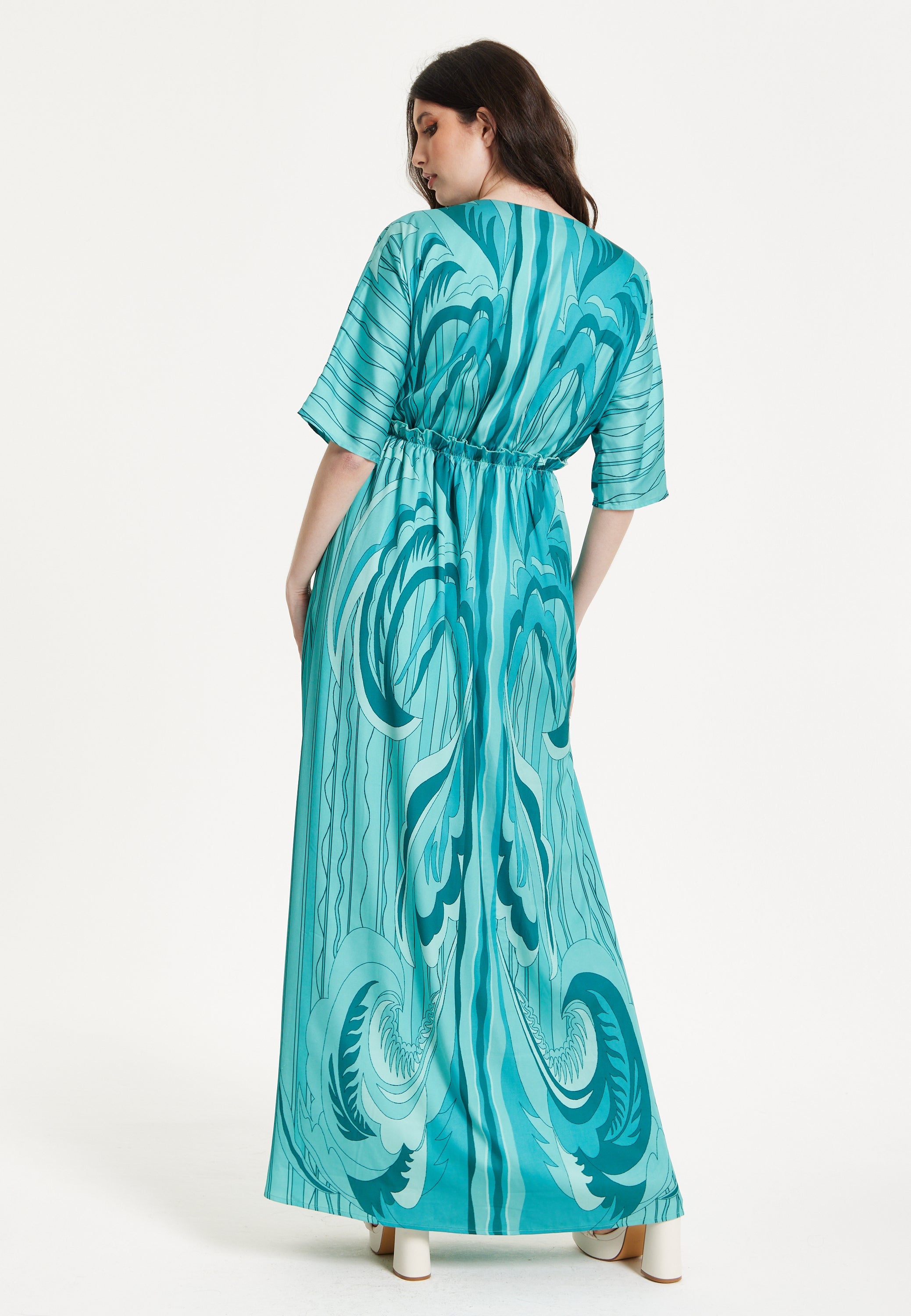 Turquoise Swirl Print Maxi Dress