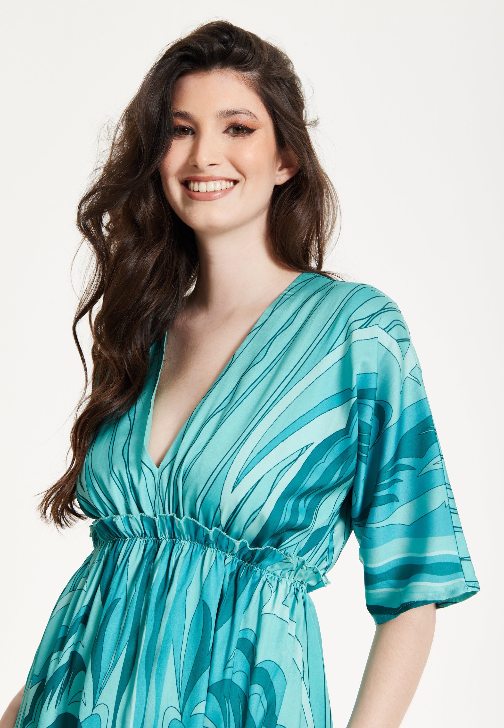 Turquoise Swirl Print Maxi Dress