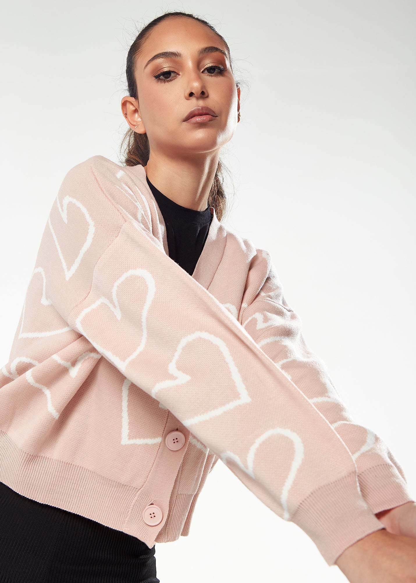 Blush Pink Heart Print Cardigan