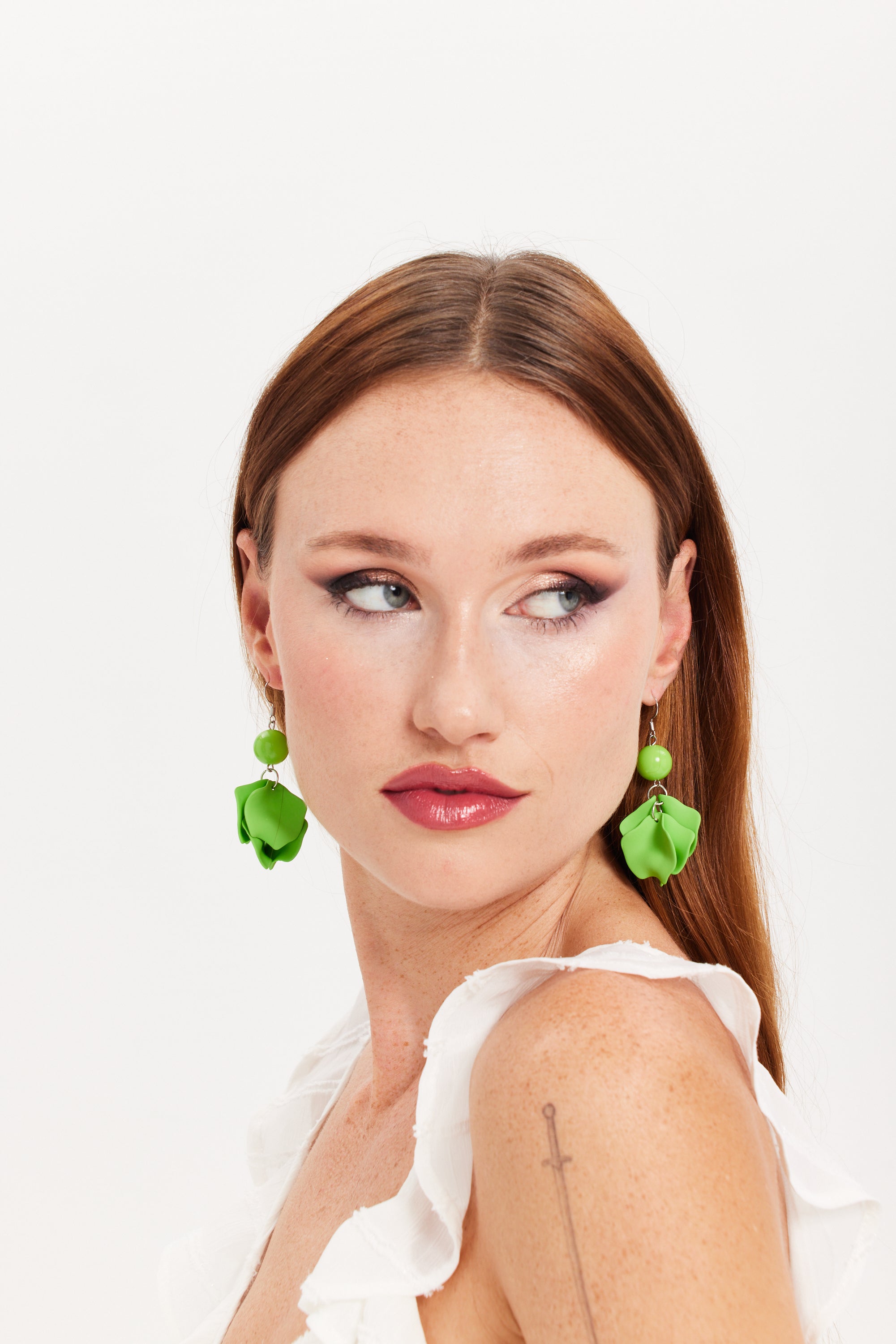 Liquorish Flower Petal Drop Style Earrings In Green