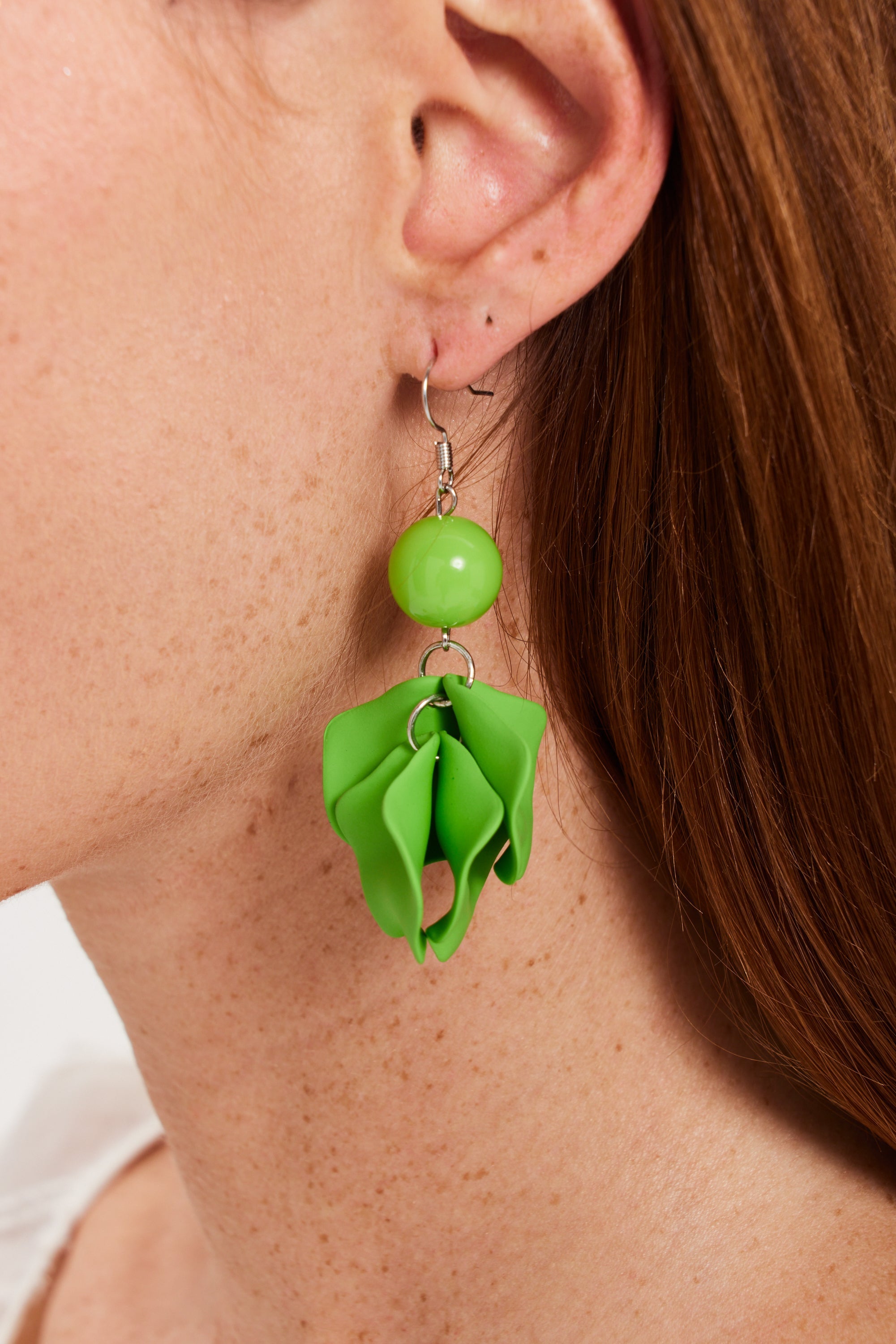 Liquorish Flower Petal Drop Style Earrings In Green
