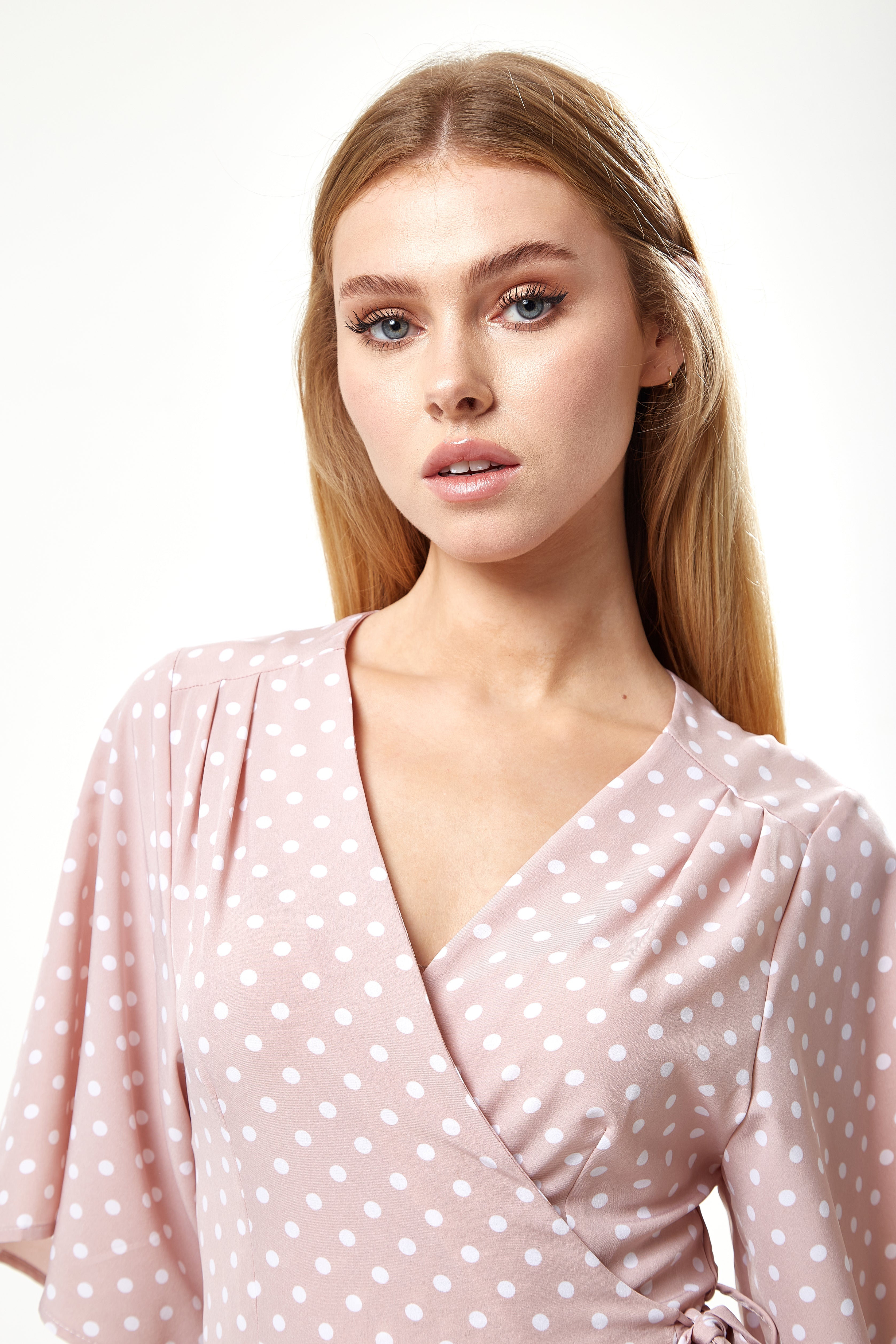 Women’s Midi Wrap Dress in Light Pink with Kimono Sleeves - Elegant Design by Liquorish