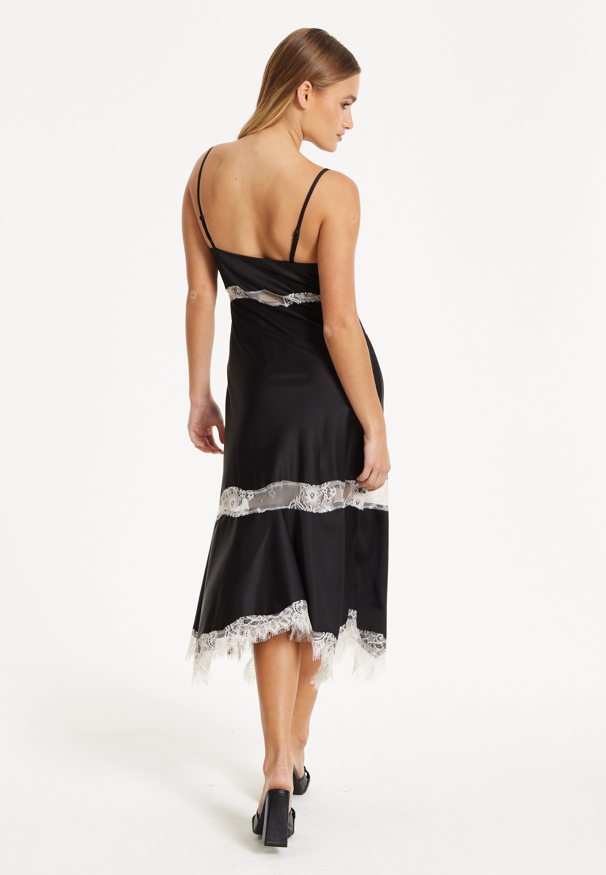 Liquorish Lace Trim Black Midi Dress