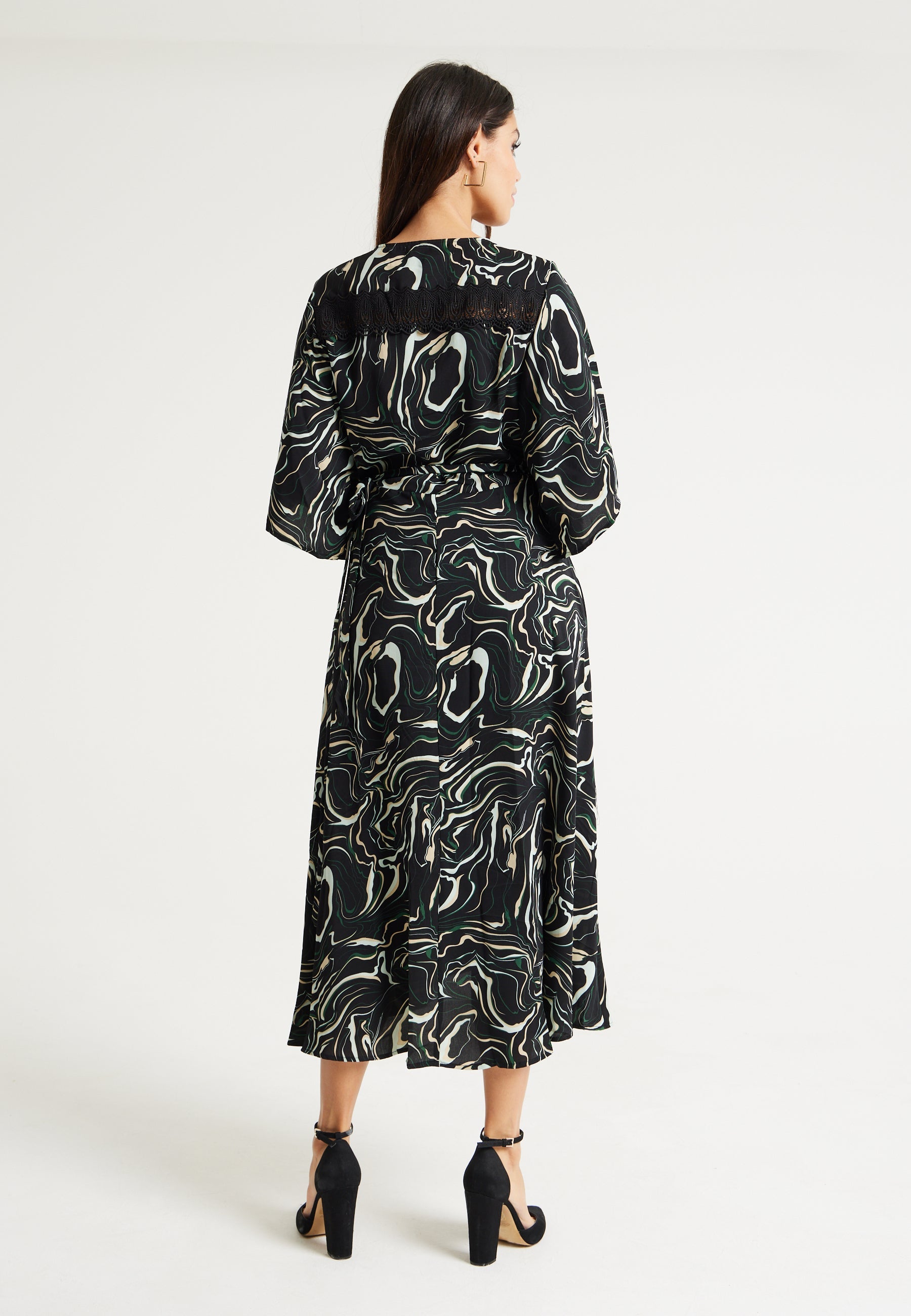 Women’s Maxi Dress with Kimono Sleeves in Black - Flattering Wrap Design and Unique Scribble Print by Liquorish
