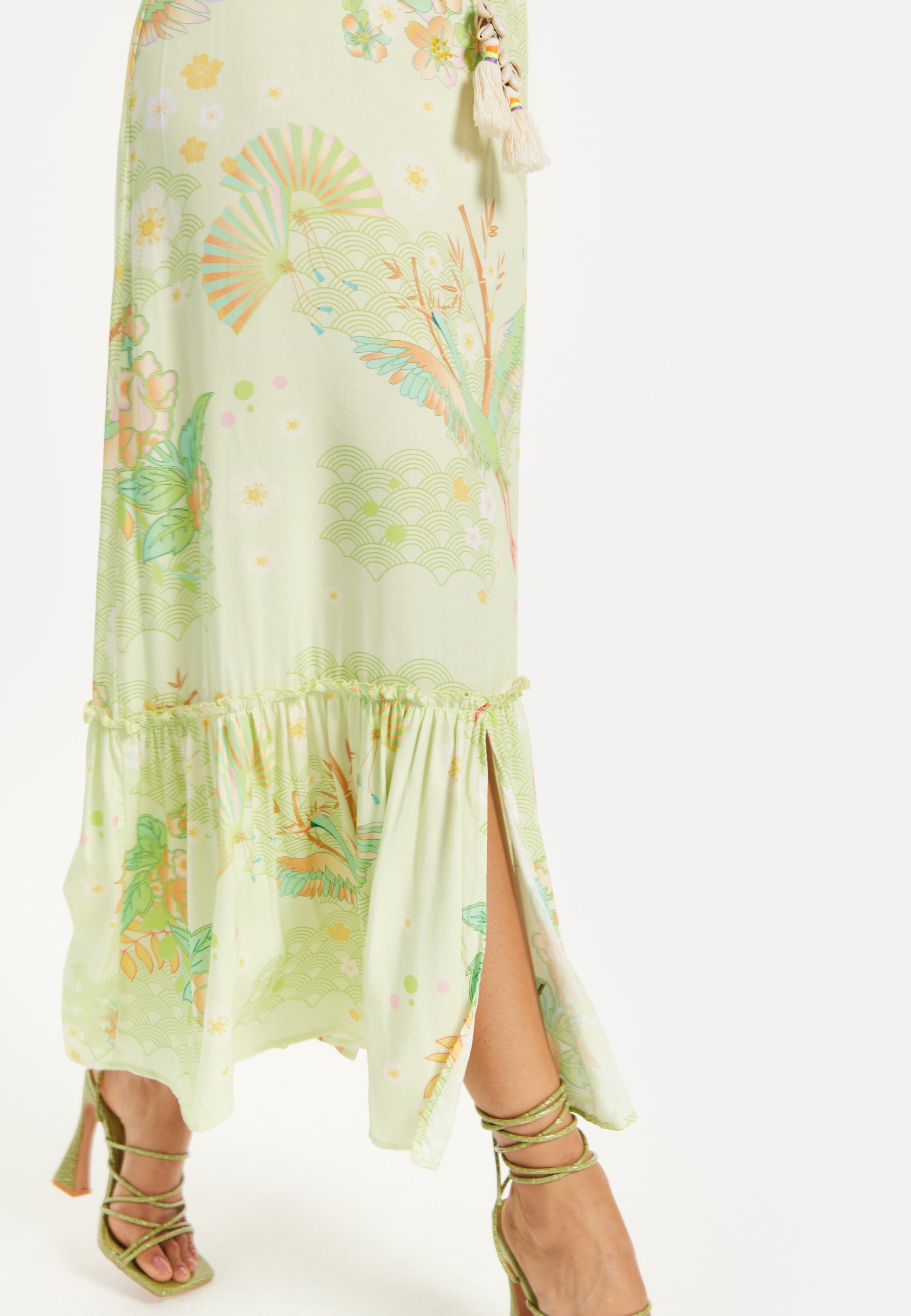 Green Floral Off Shoulder Maxi Dress