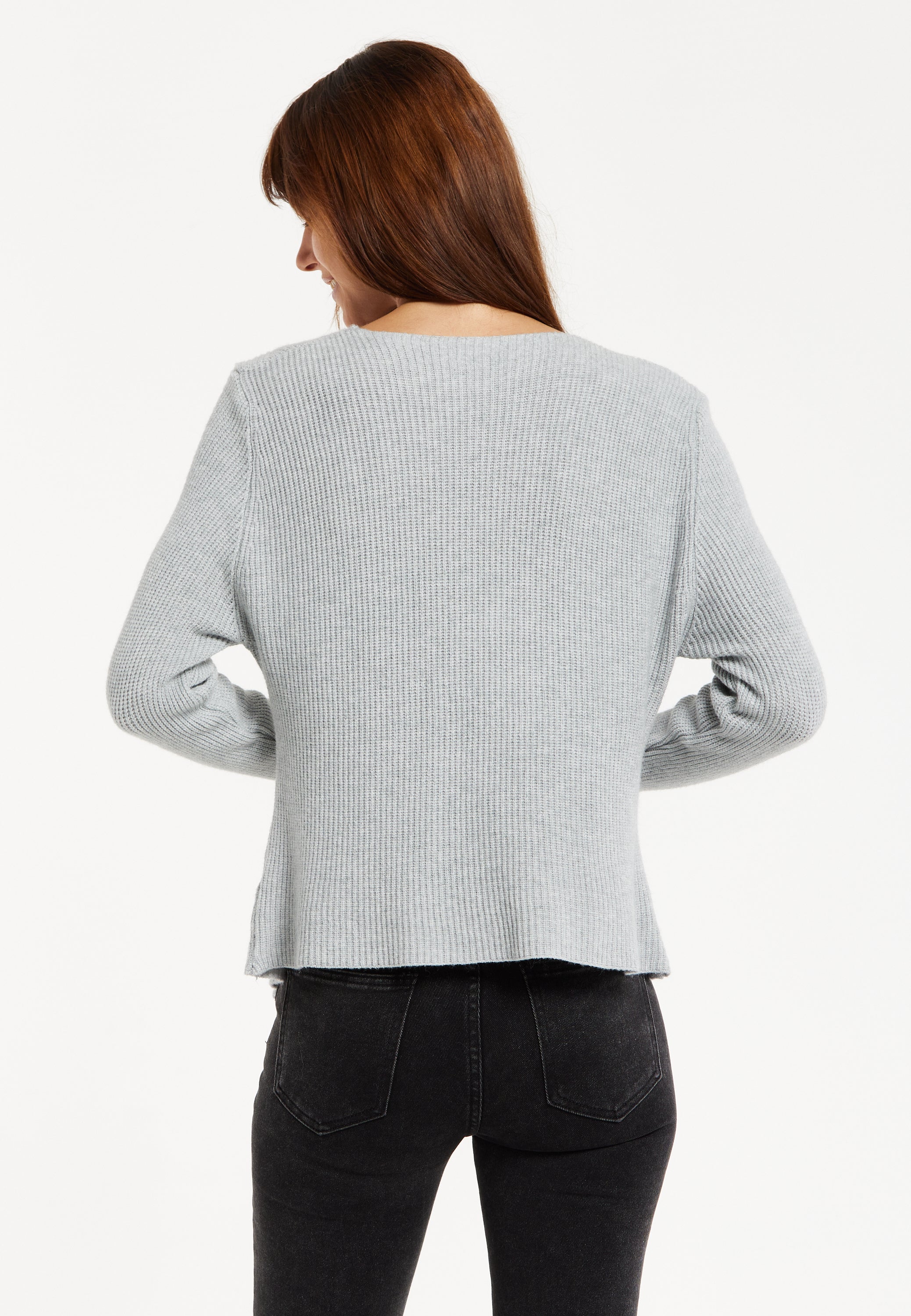 Women's Cardigan in Grey, Ribbed Knit with Button-Down Closure, Long Sleeves, Chic Design by Liquorish