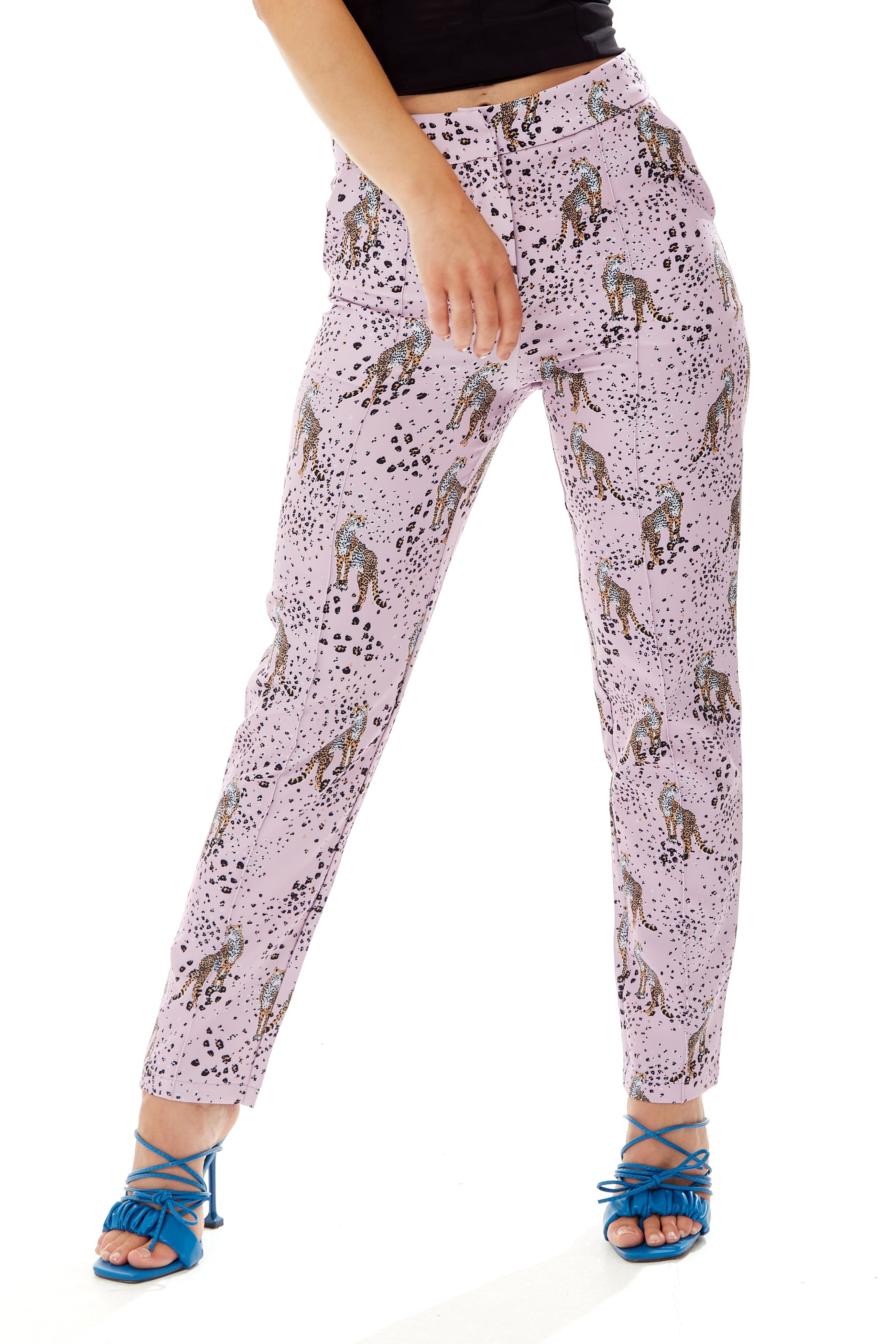 Women's Trousers in Lilac Animal Print with Tailored Fit & Straight Legs, Co-ord Set by Liquorish
