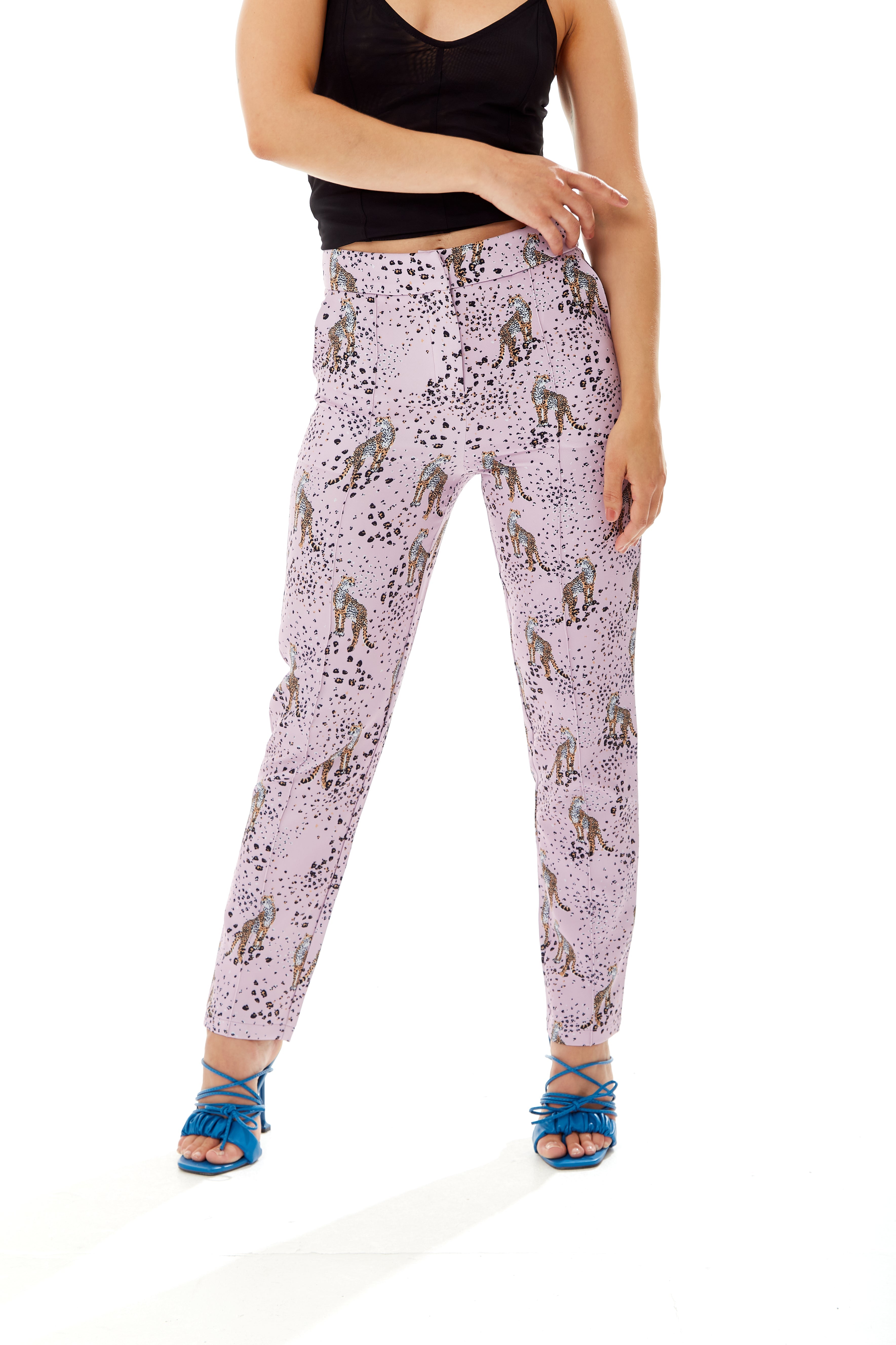 Women's Trousers in Lilac Animal Print with Tailored Fit & Straight Legs, Co-ord Set by Liquorish